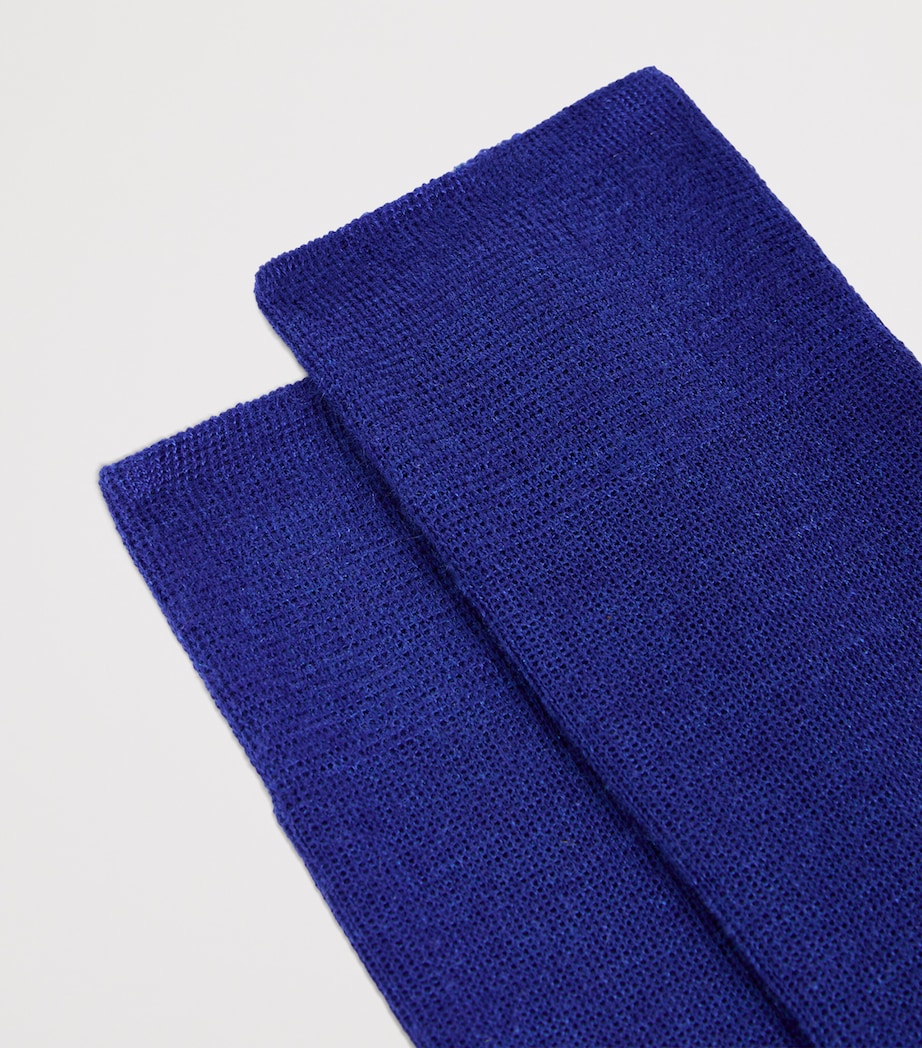 Dunhill Mens Cashmere-Mulberry Silk Ribbed Socks Blue Image 2