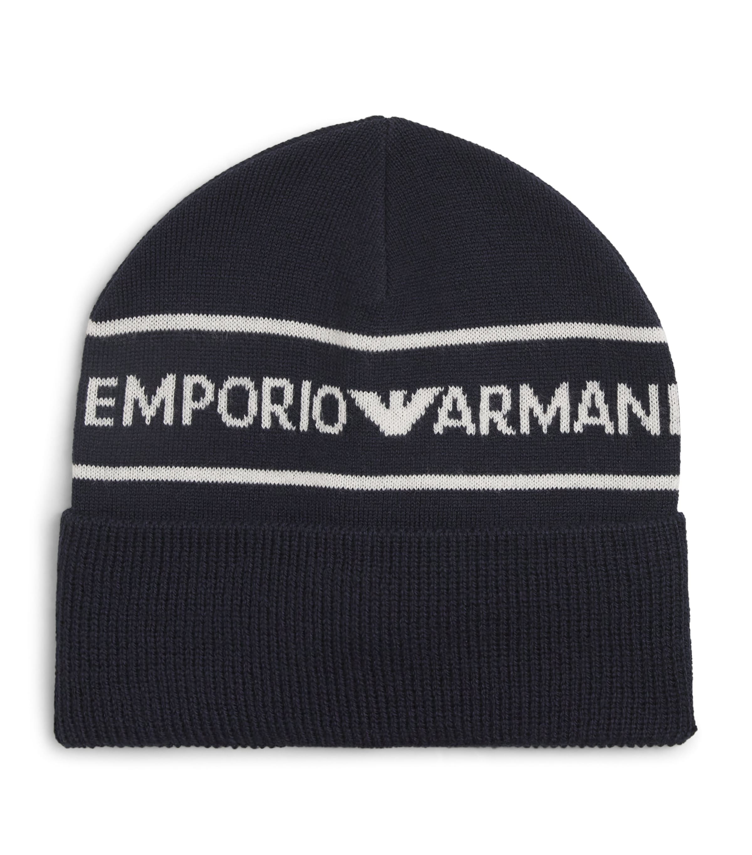 Emporio Armani Logo-jacquard Knit Beanie In Navy