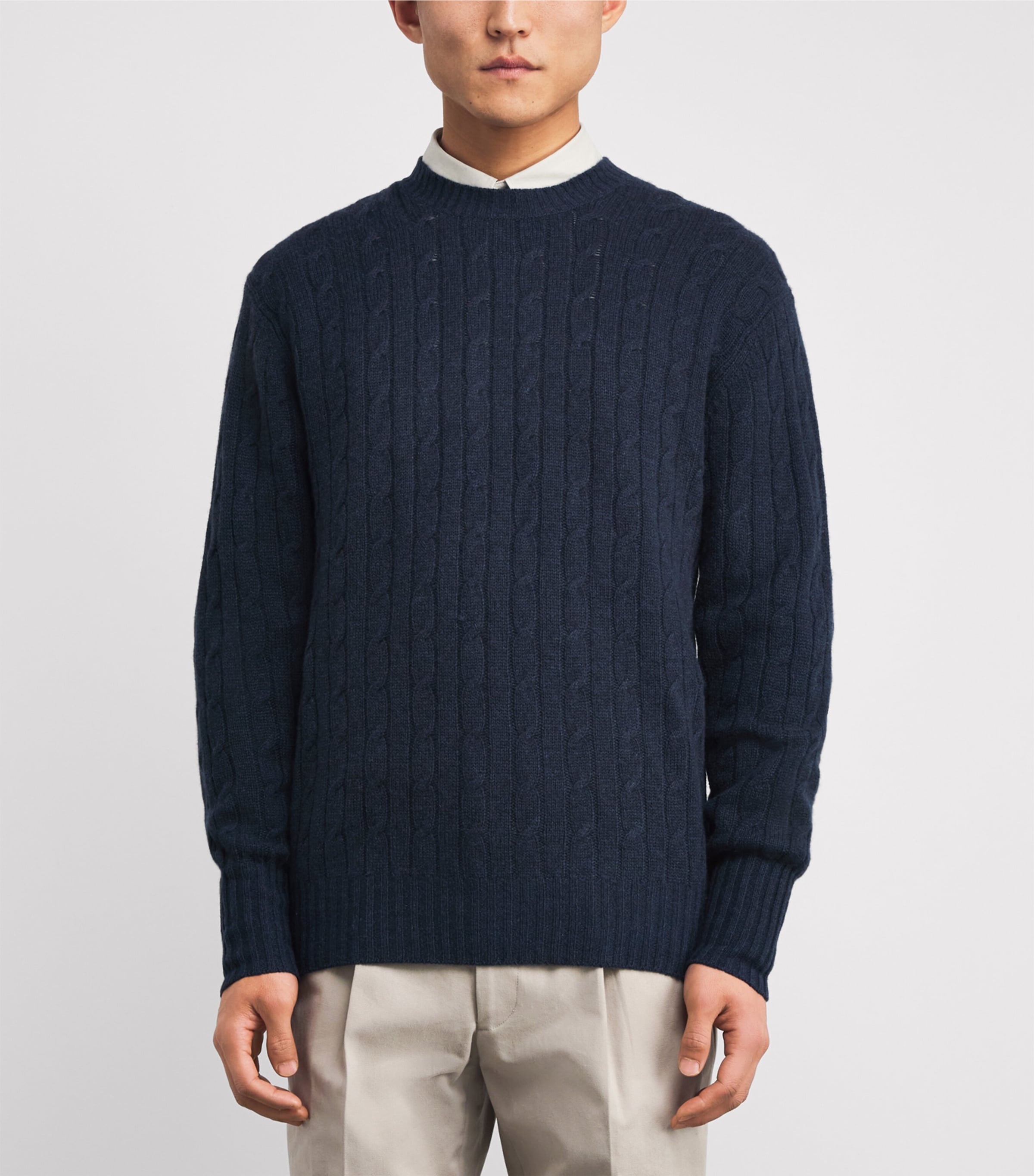 Organic Cashmere Cable-Knit Thames Sweater INDIGO BLUE Image 3
