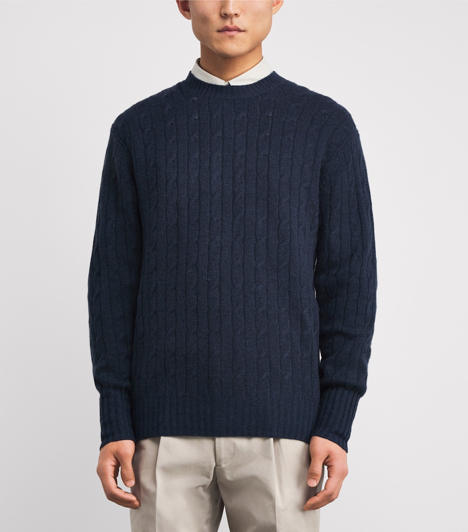 Organic Cashmere Cable-Knit Thames Sweater INDIGO BLUE Image 3
