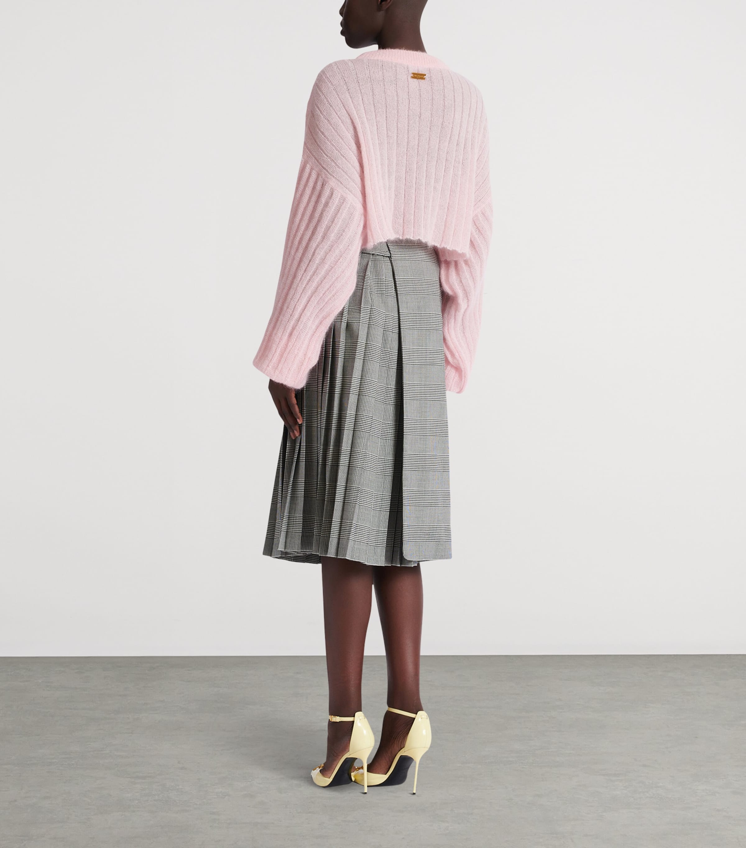 Virgin Wool-Blend Check Midi Skirt EAB NOIR/BLANC Image 6