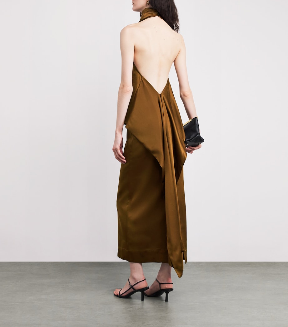 ESSE Studios Womens Satin Halterneck Cartia Top Olive Brass Image 2