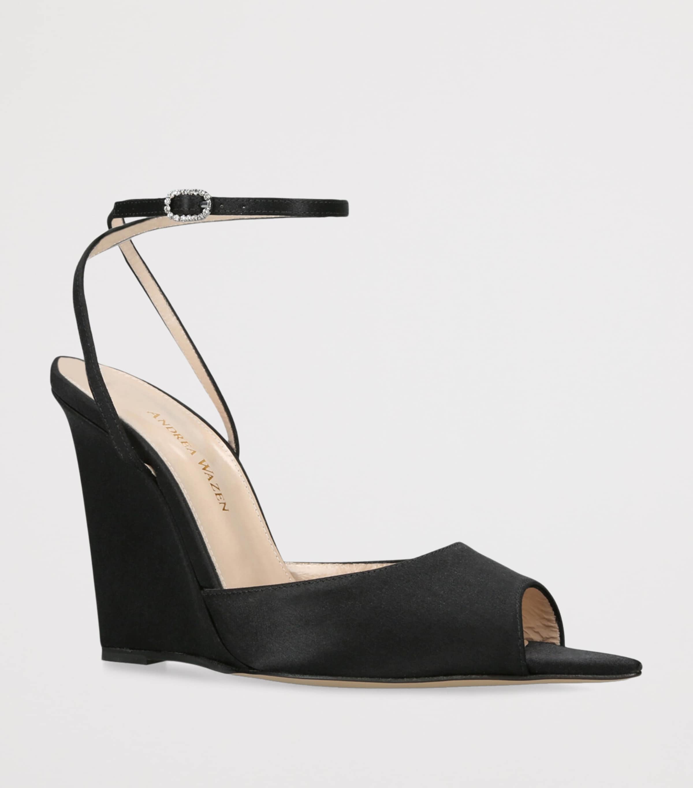 Andrea Wazen Satin Loulou Wedge Sandals 105 Black Image 3