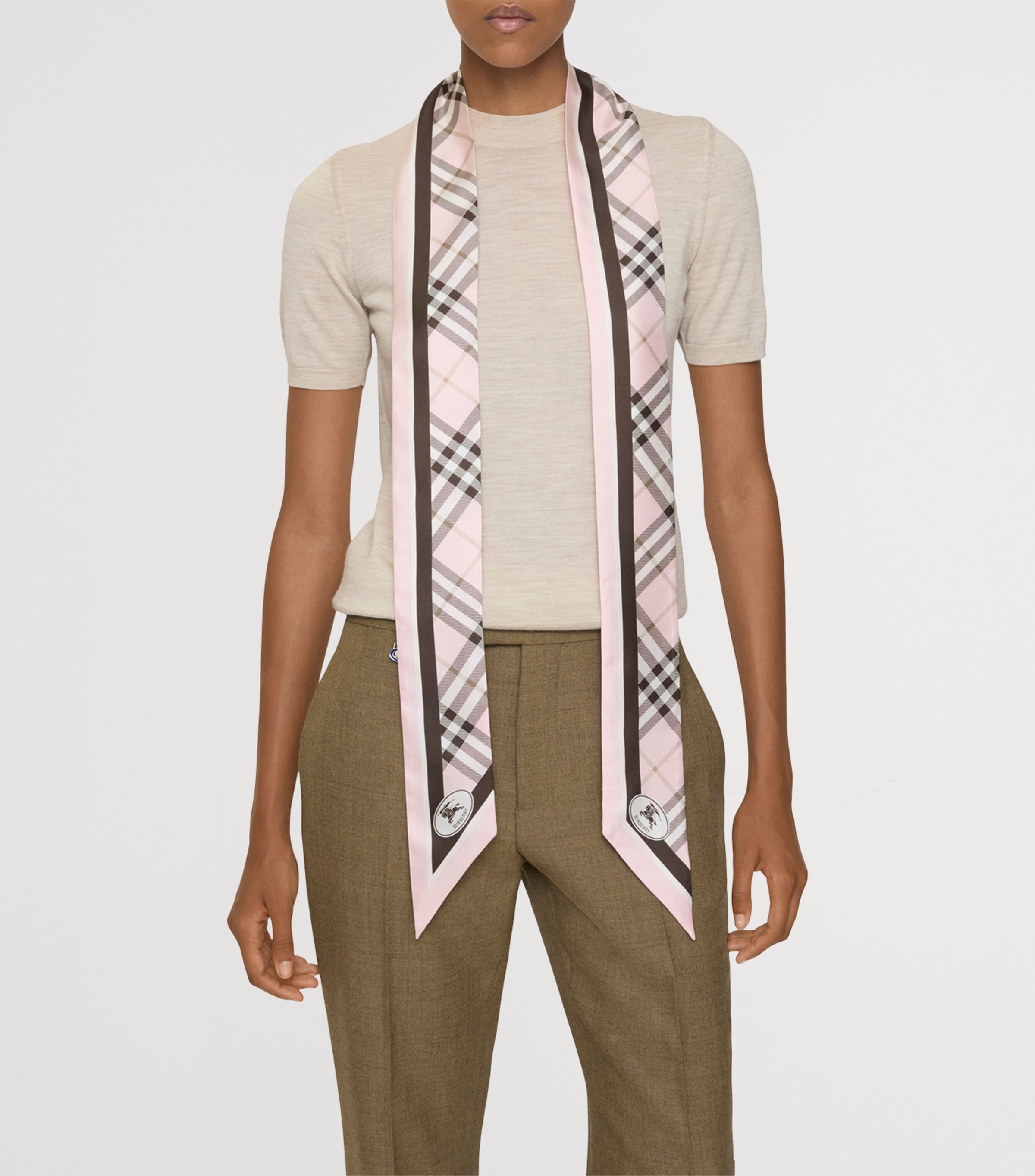 Burberry Silk Check Knight Skinny Scarf Bow Pink Image 4