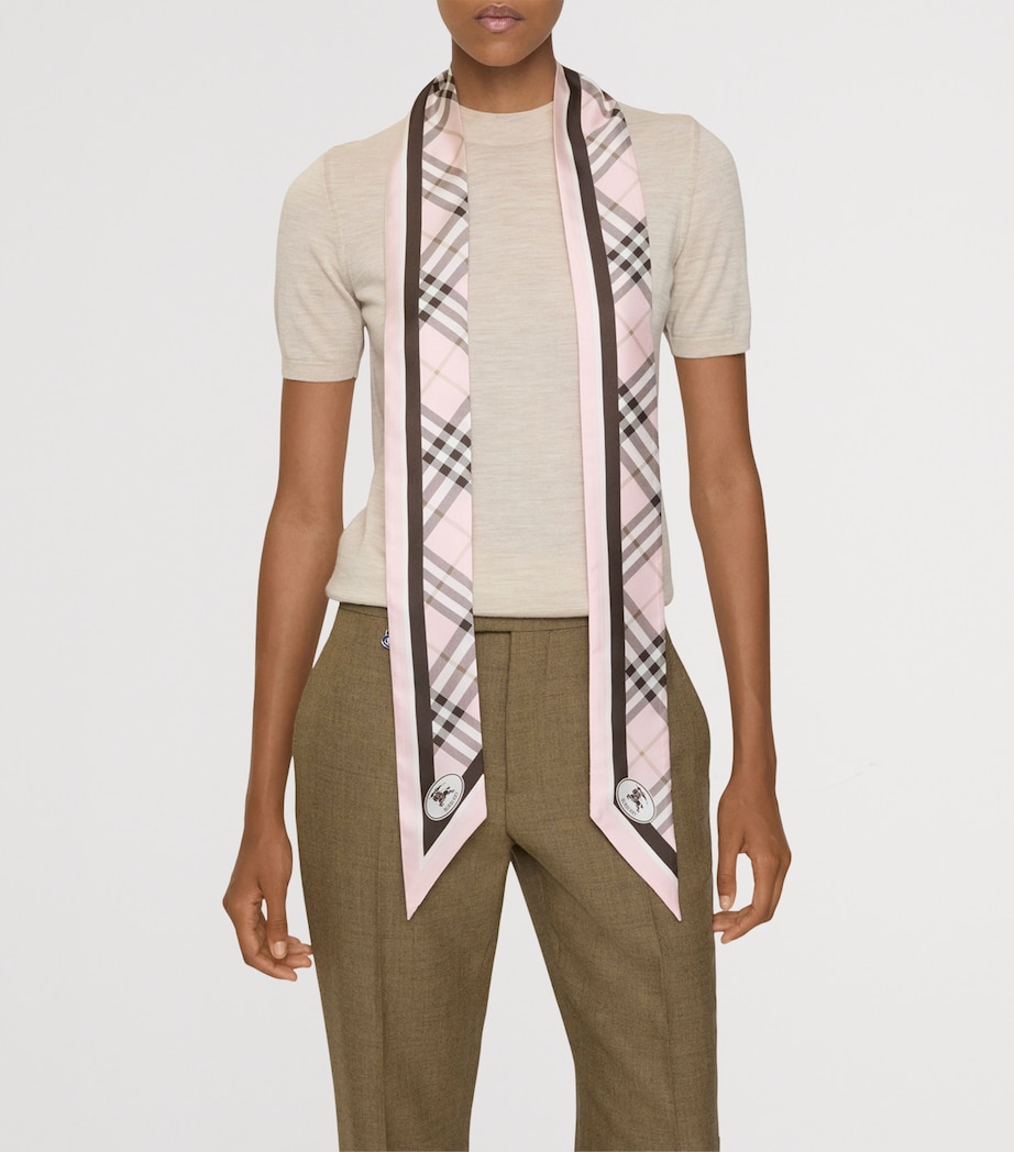 Silk Check Knight Skinny Scarf BOW PINK Image 4