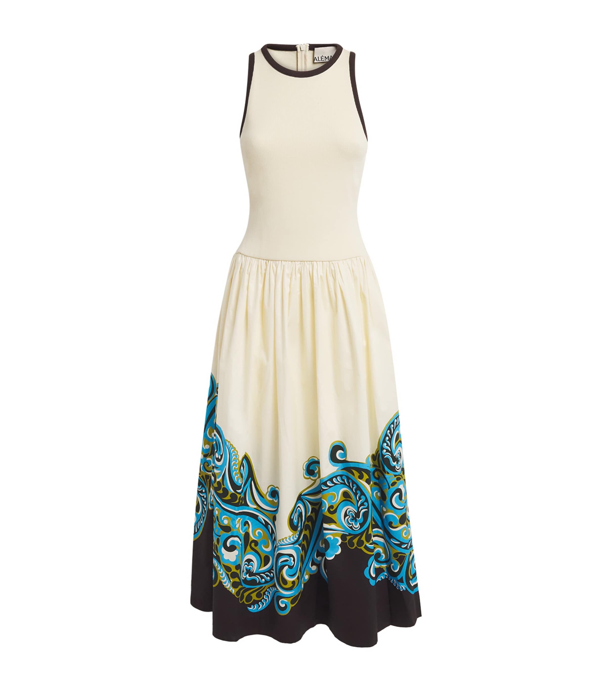 ALEMAIS Womens Organic Cotton Printed Natalia Midi Dress Cream Image 1
