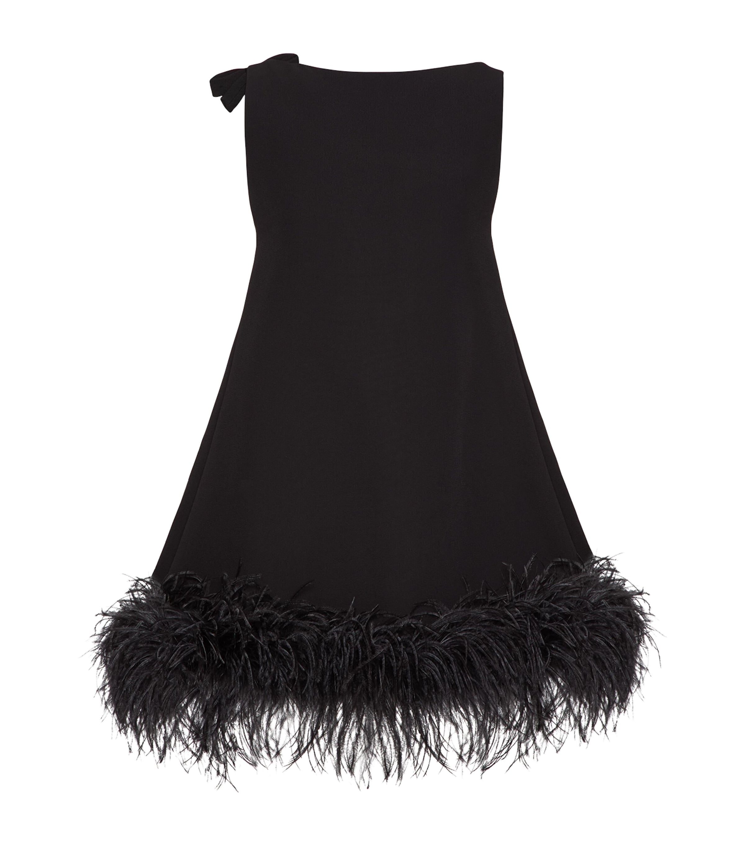 Valentino Feather-trimmed Crepe Mini Dress In Black