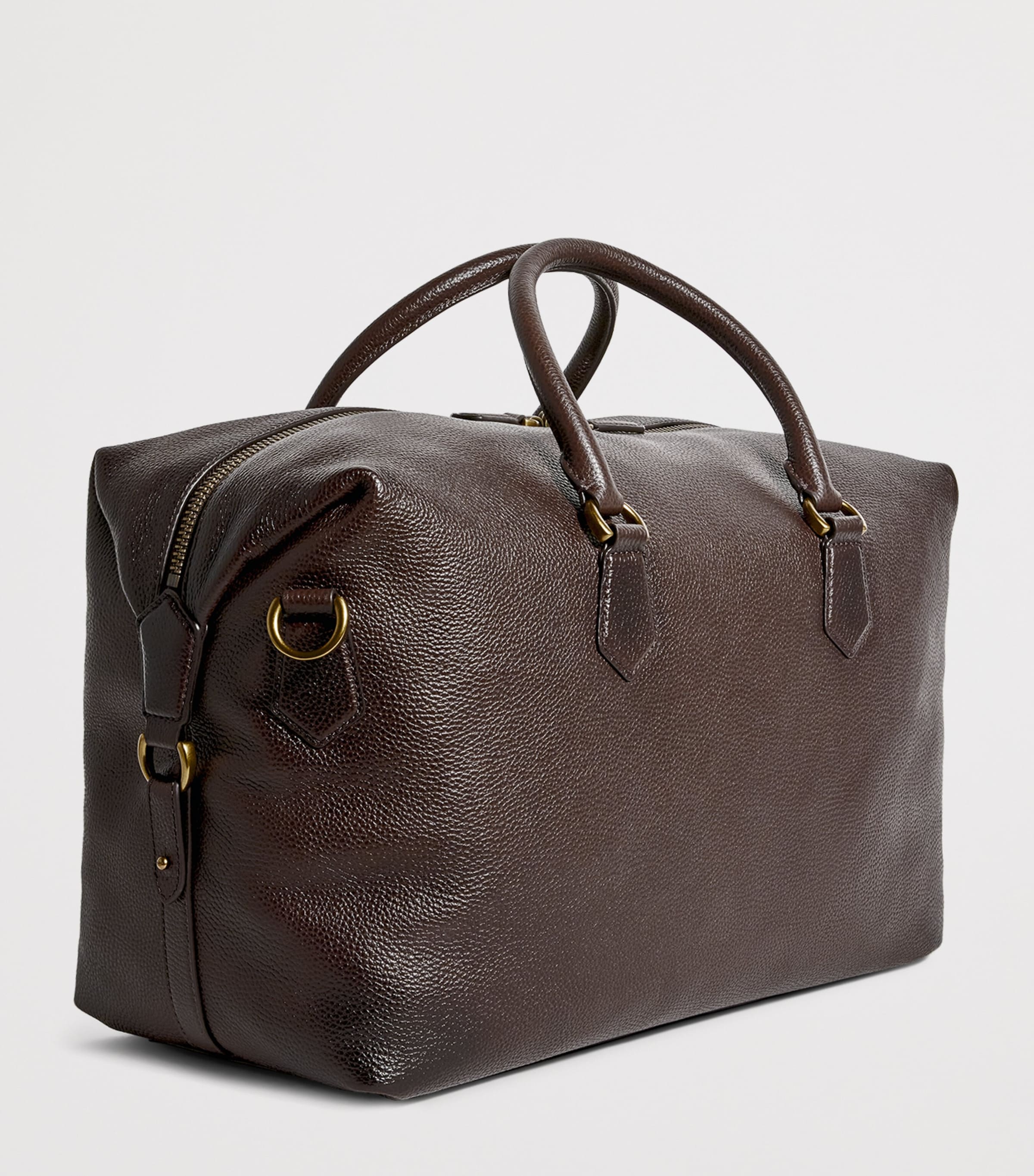 Grained Leather Duffle Bag DARK BROWN Image 3