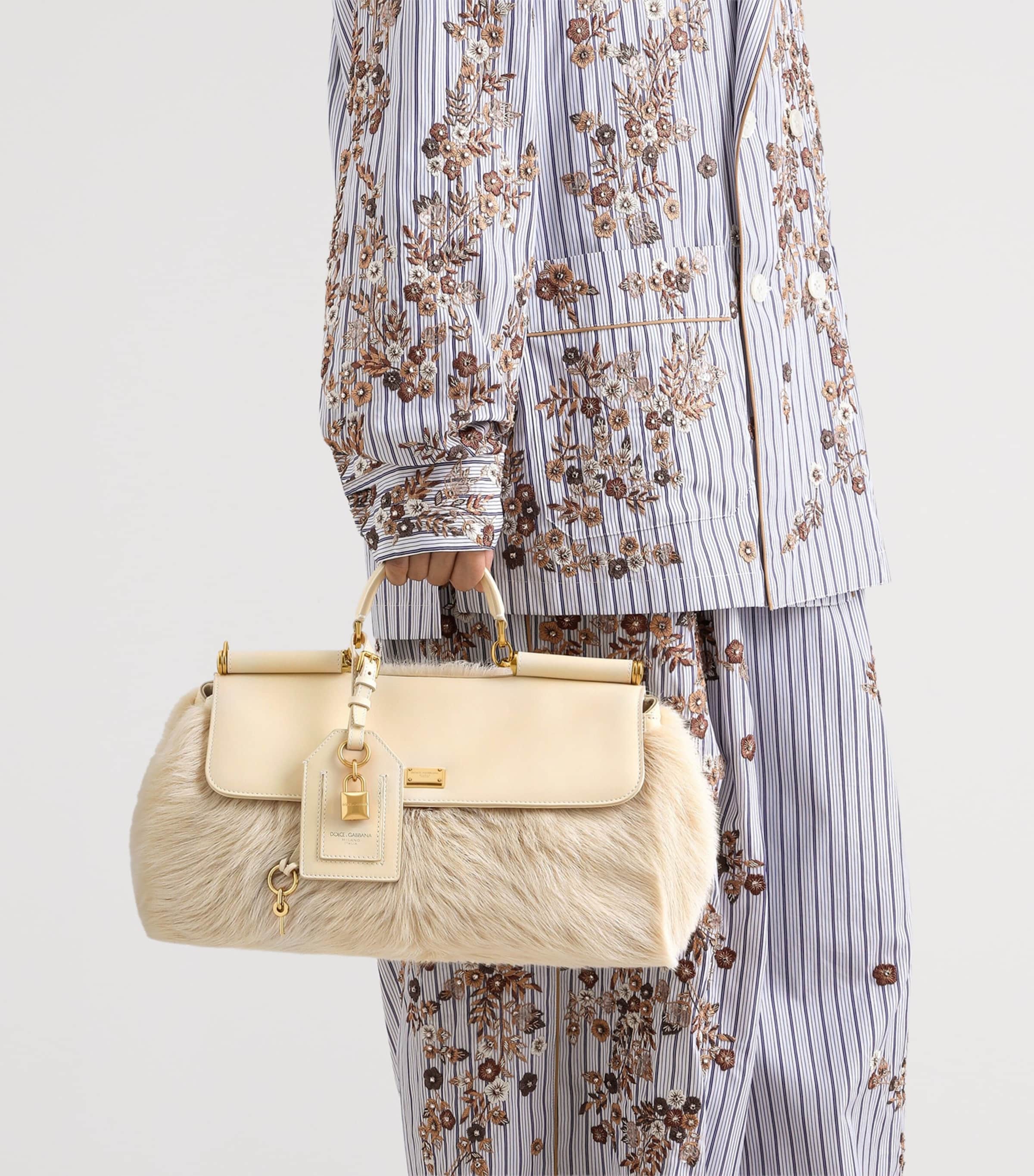 Dolce&Gabbana Fur-Trim My Sicily Top-Handle Bag Beige/bei Image 2