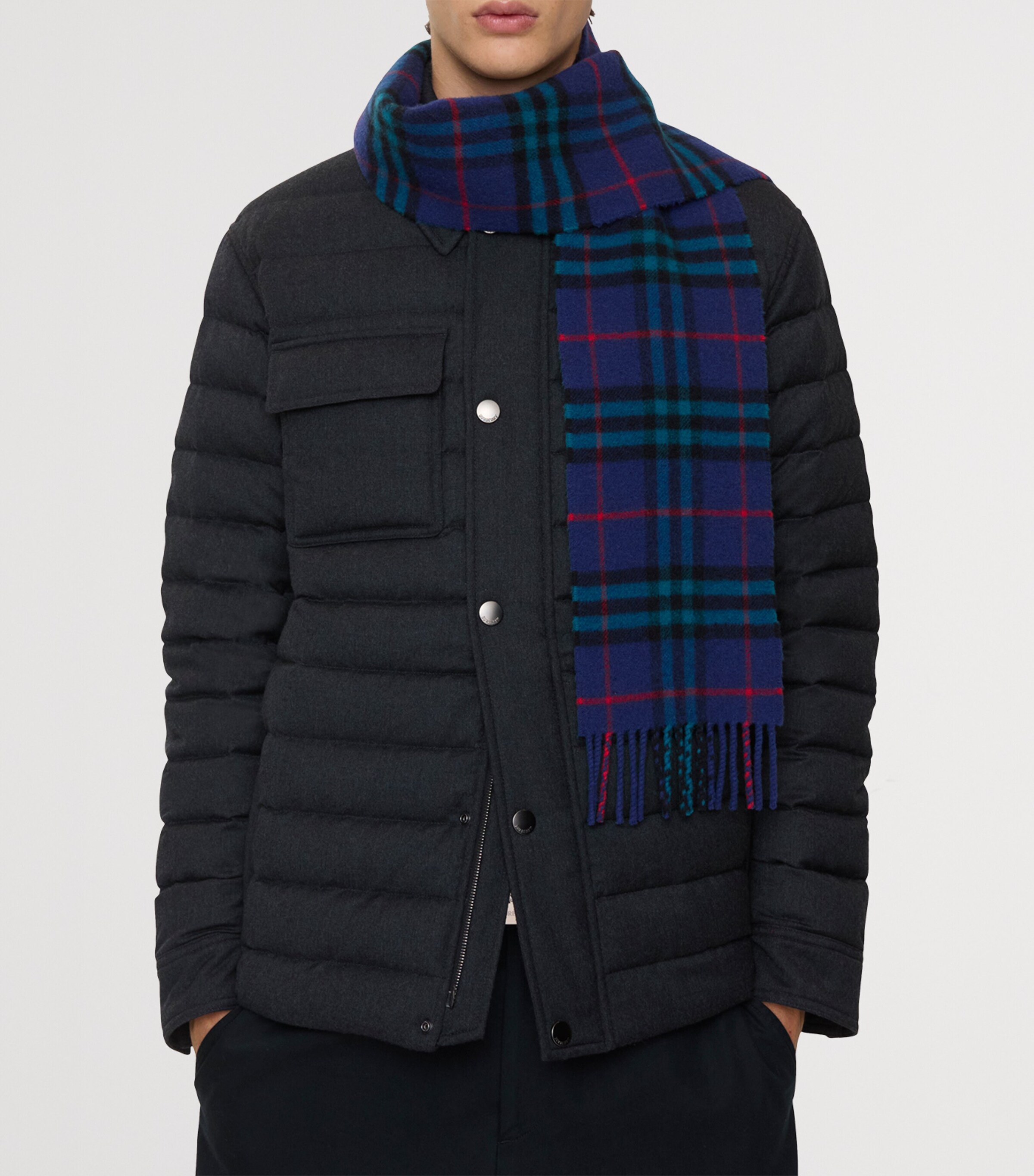 Burberry Cashmere Narrow Check Scarf Bugle Blue Image 3