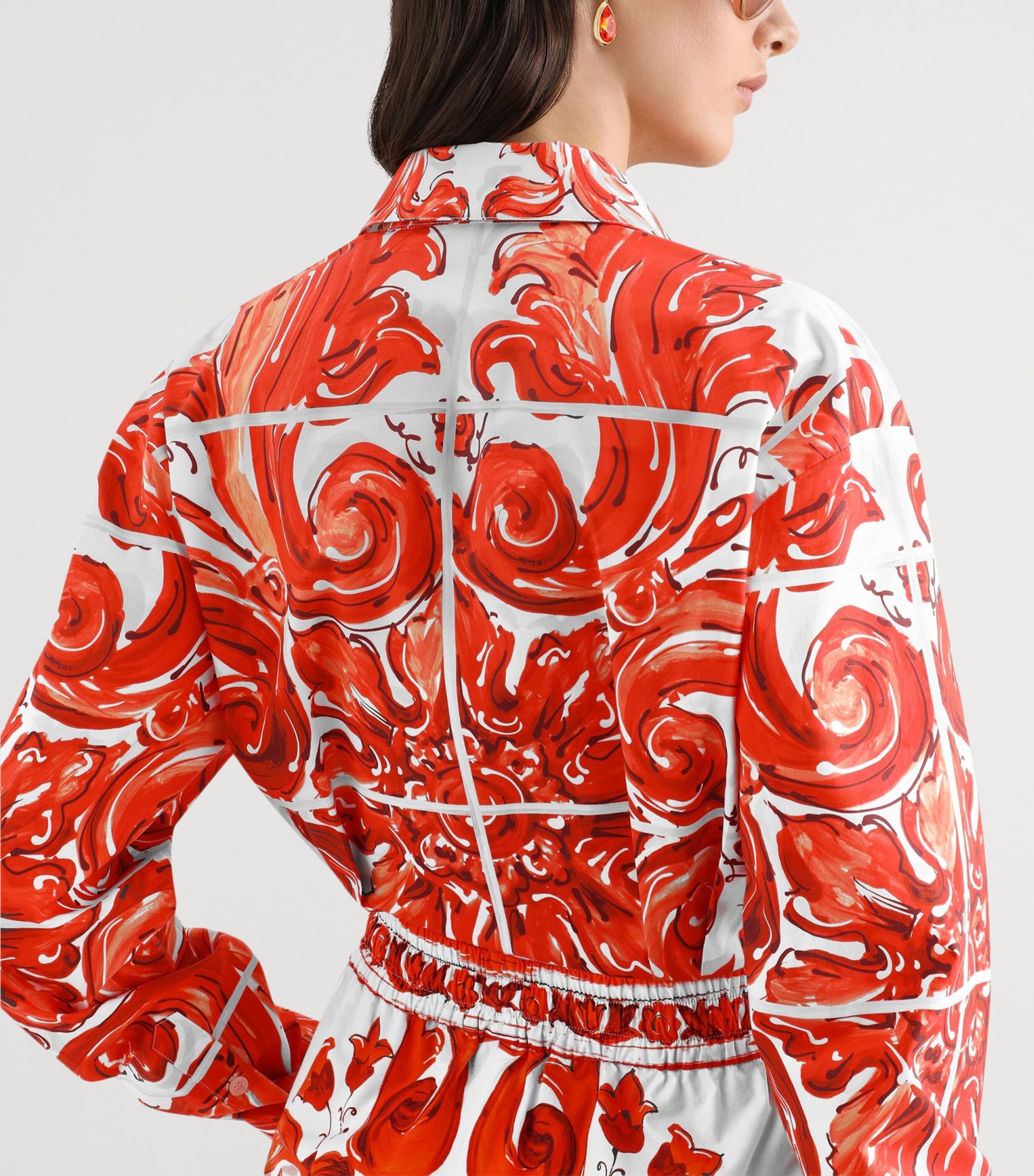 Dolce&Gabbana Womens Cotton Majolica Print Tie-Waist Shirt Combined Colou Image 4