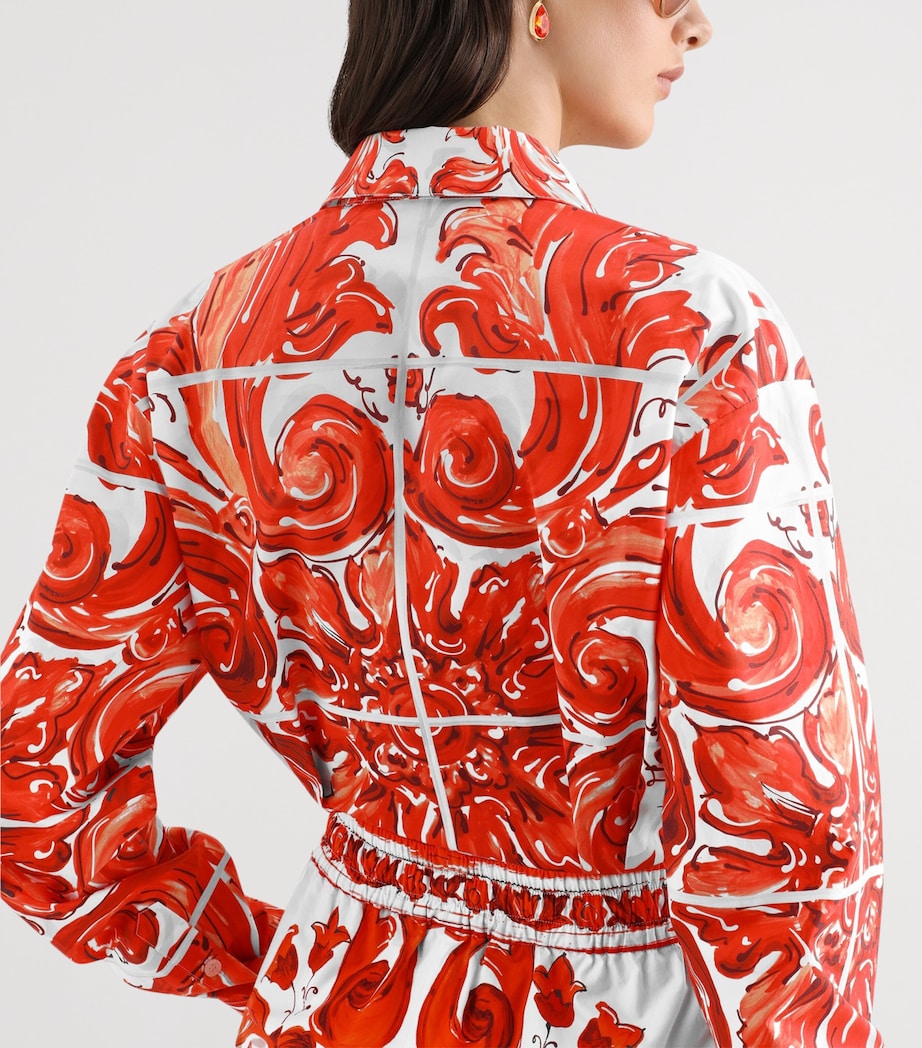 Dolce&Gabbana Womens Cotton Majolica Print Tie-Waist Shirt Combined Colou Image 4