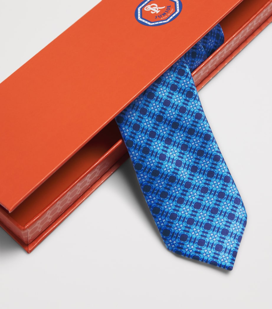 Stefano Ricci Kids Silk Geometric Print Tie C. Blue And Blck Image 2