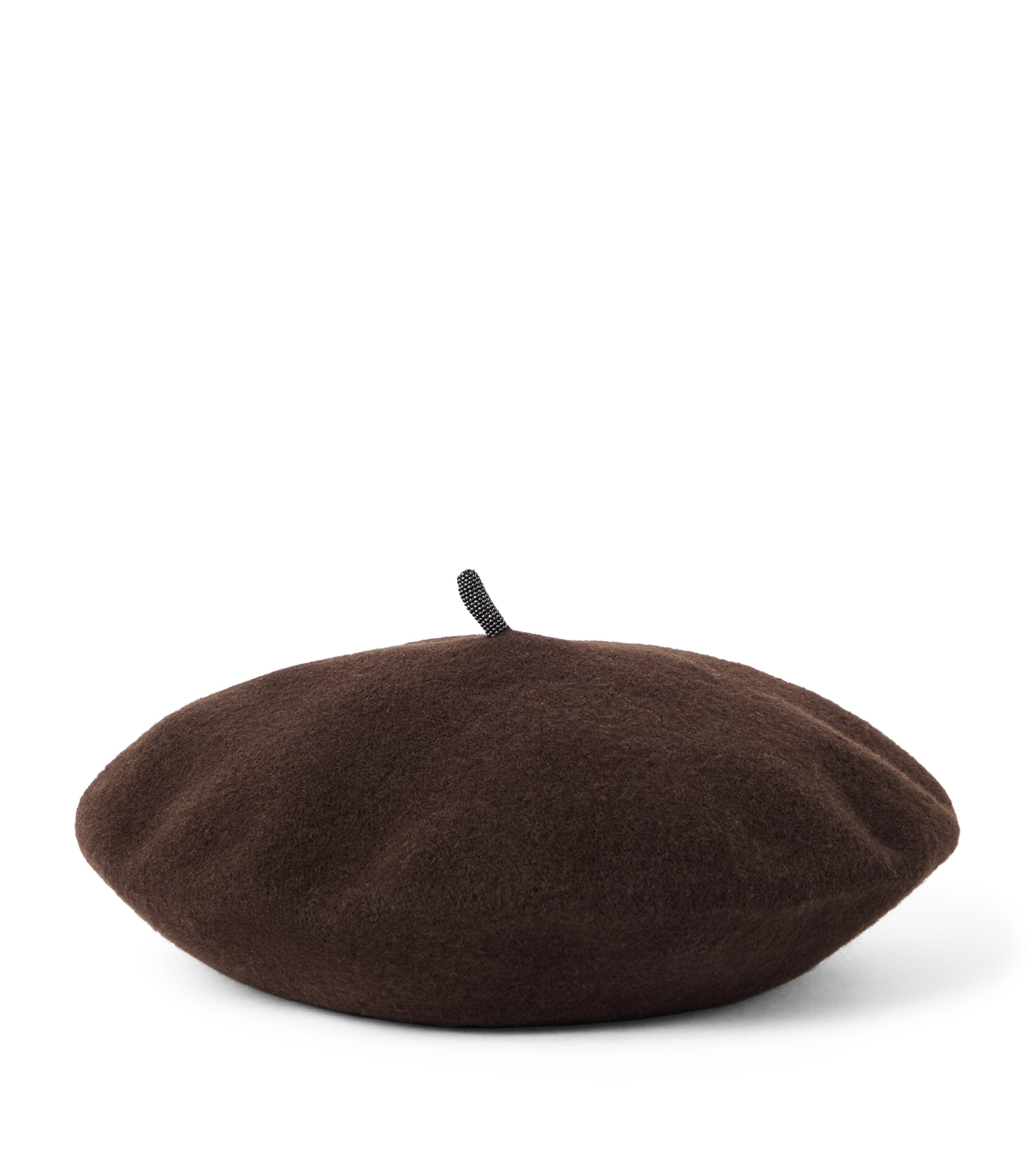 Brunello Cucinelli Wool Monili Beret In Brown