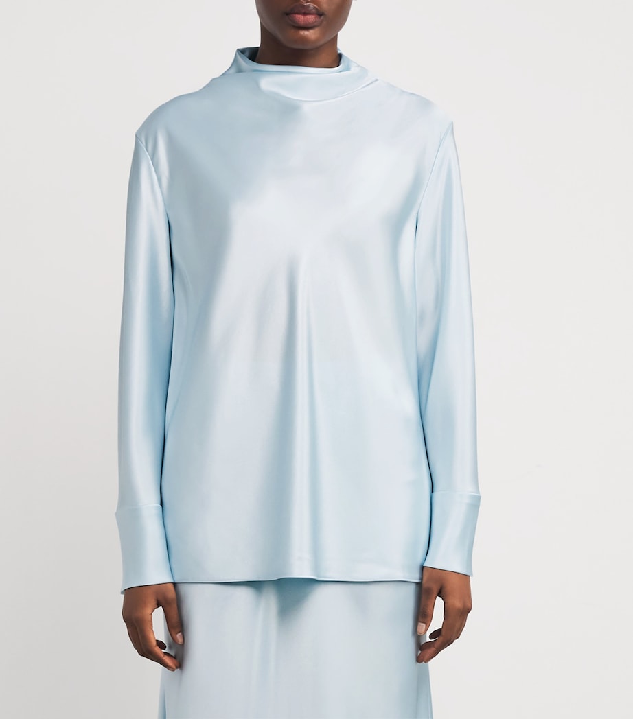 Satin Draped Chimera Blouse L60 MISTY BLUE Image 3