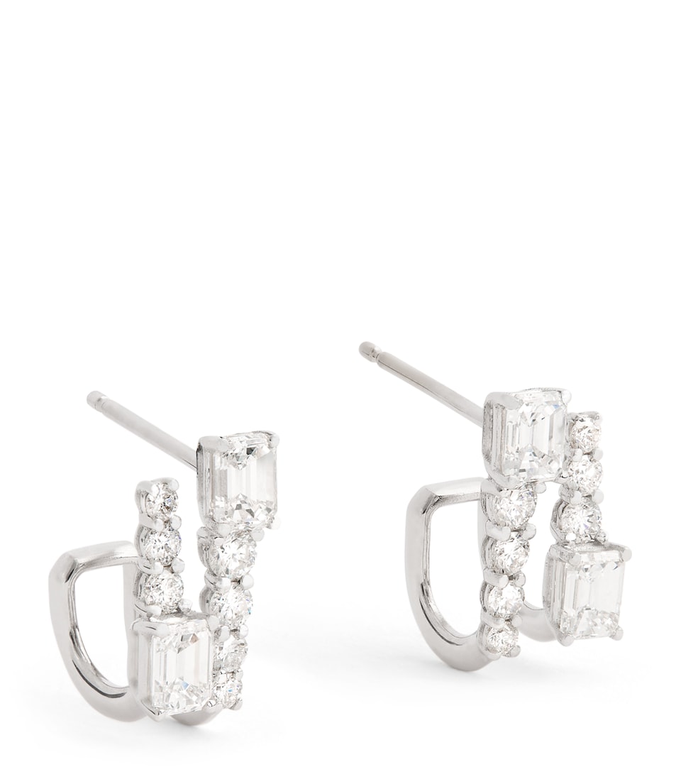 White Gold and Diamond Double Stick Stud Earrings