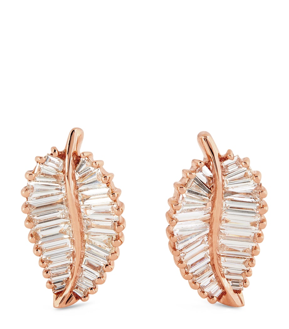 Rose Gold and Diamond Palm Leaf Stud Earrings ROSE GOLD Image 1