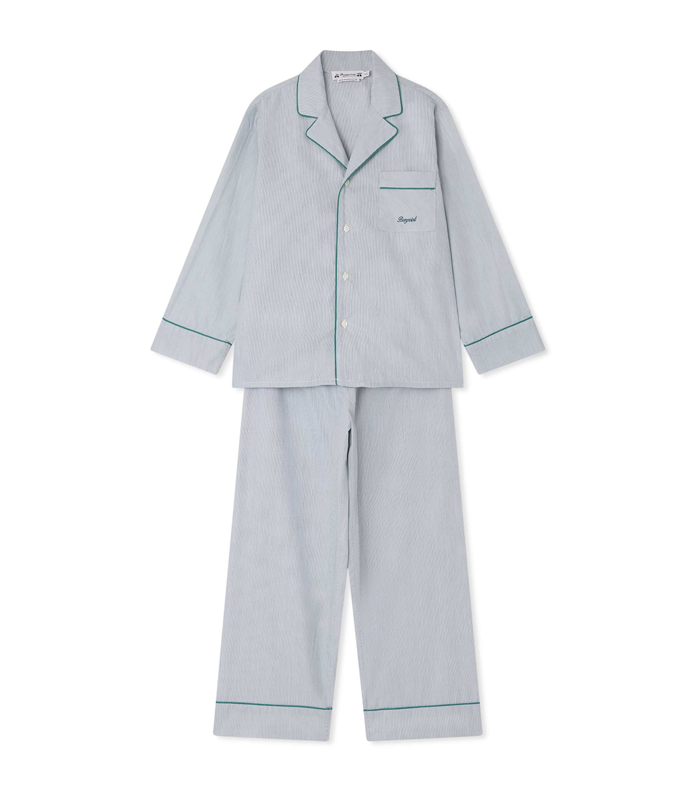 Bonpoint Cotton Stripe Pyjama Set (10-14 Years) Vert Anglais Image 1