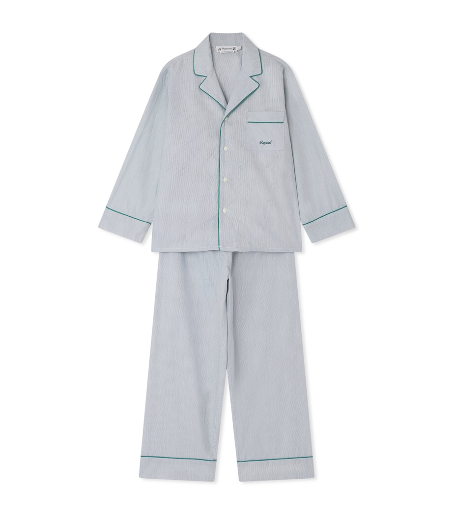 Bonpoint Cotton Stripe Pyjama Set (10-14 Years) Vert Anglais Image 1