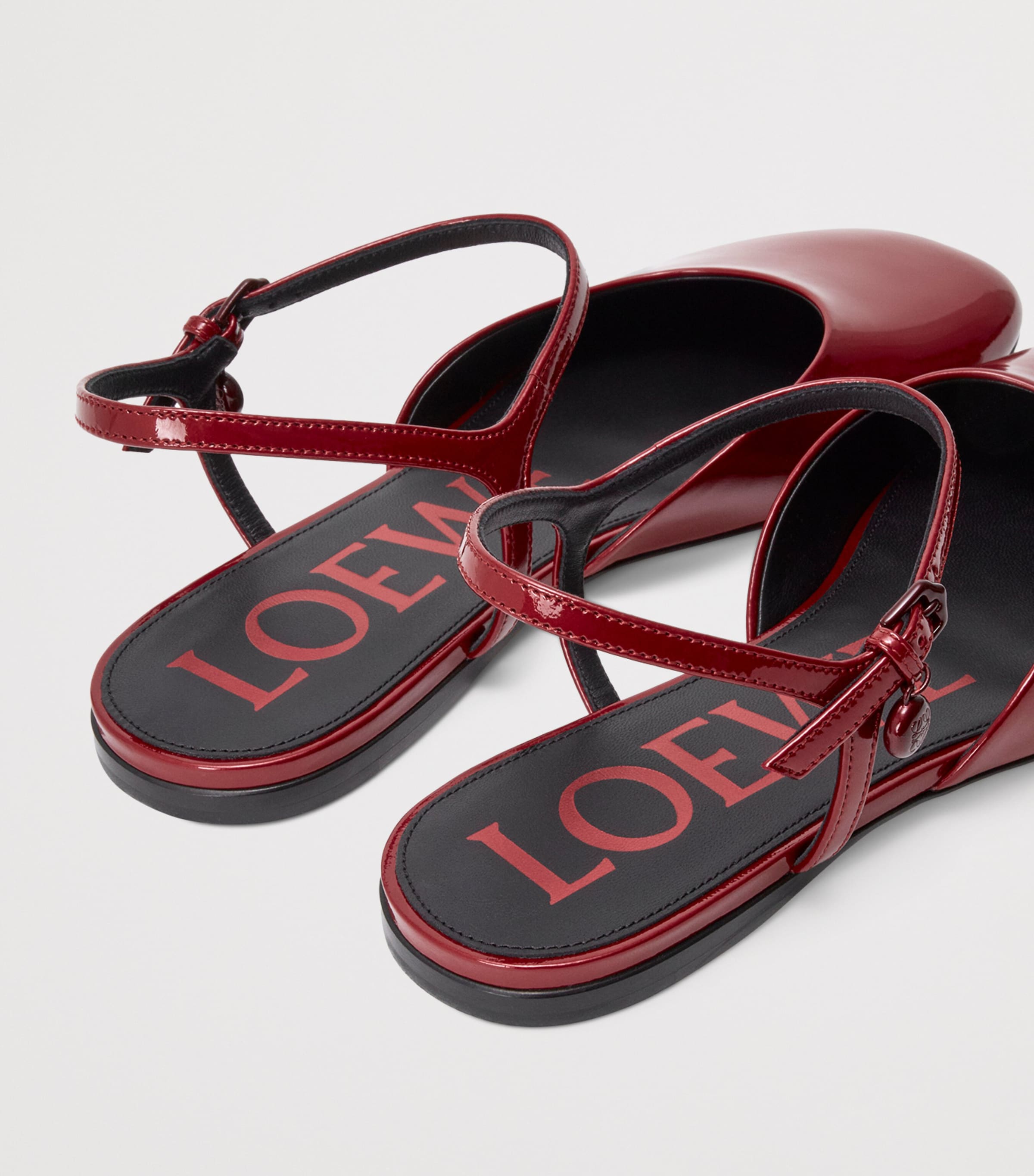 Leather Ankle-Strap Toy Ballet Flats DARK RED Image 5