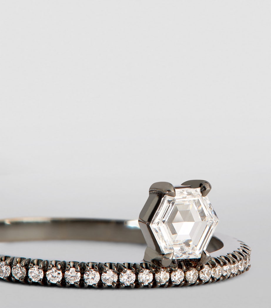 Blackened White Gold and Diamond Offset Hero Ring BLACK GOLD Image 6