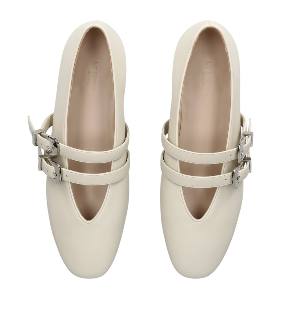 Leather Buckle Claudia Ballet Flats WHITE Image 4