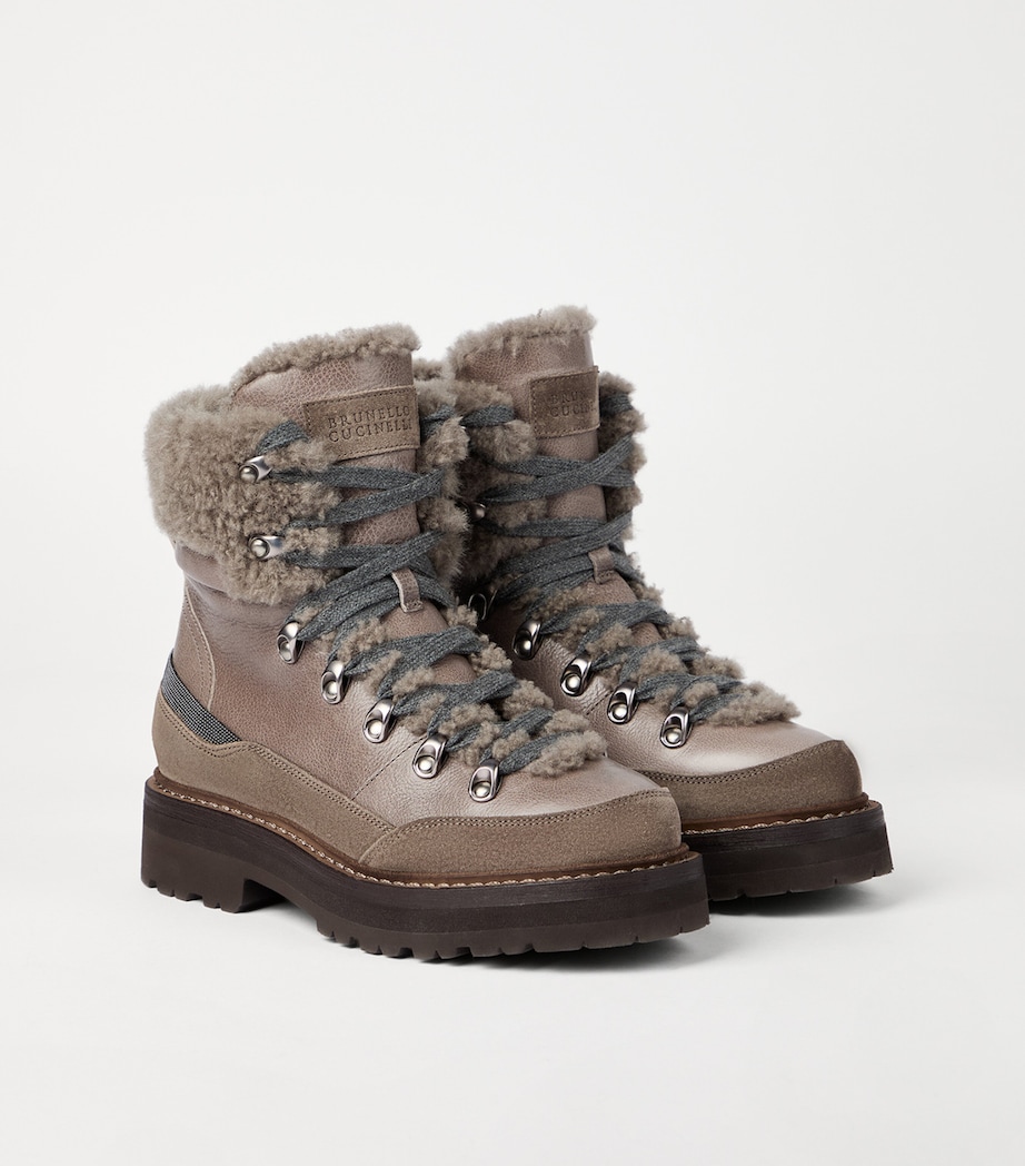 Leather Shearling-Lining Mountain Boots C1099 Image 2