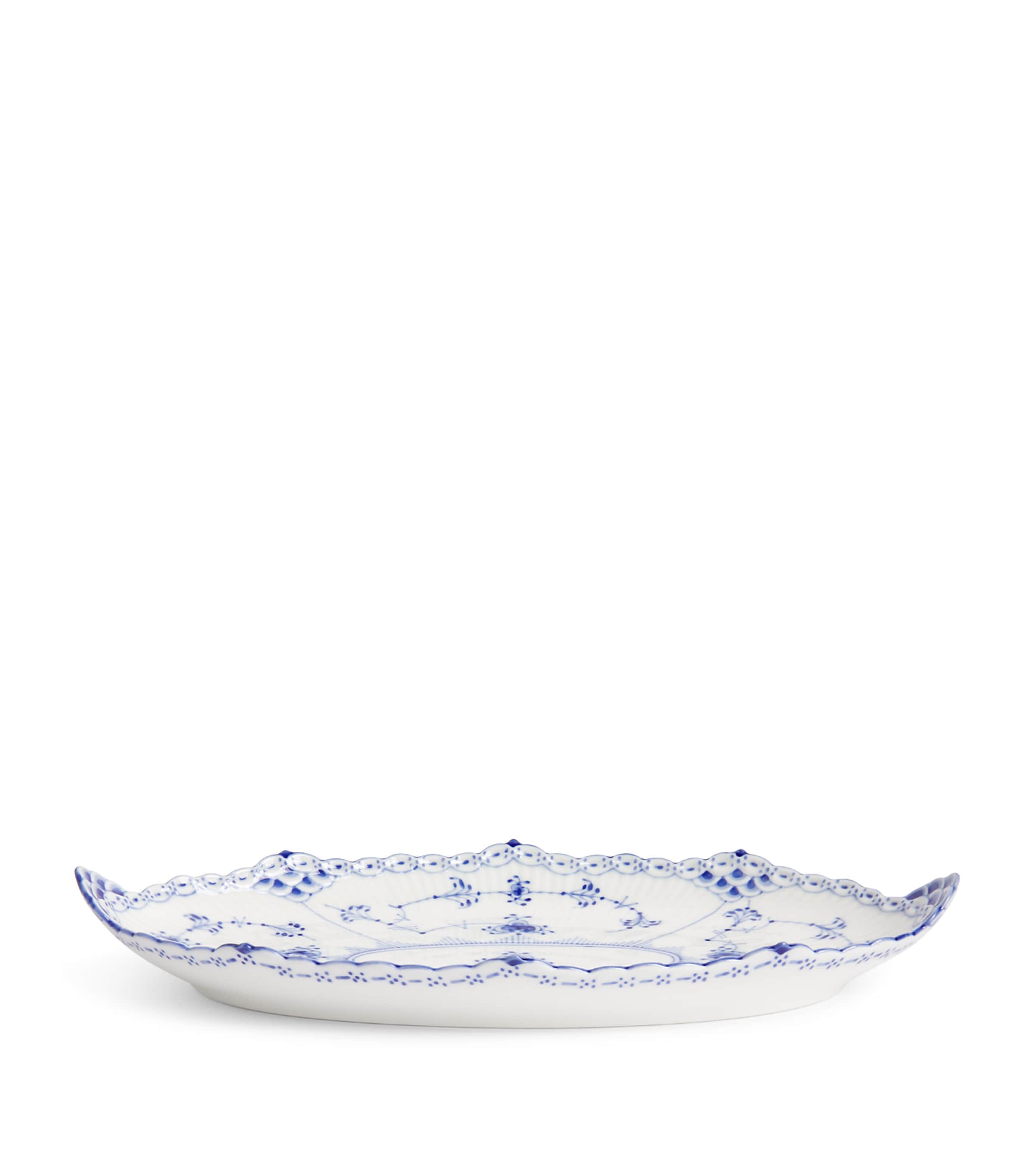 Blue Fluted Half Lace Oval Dish (24.5cm) BLUE Image 2