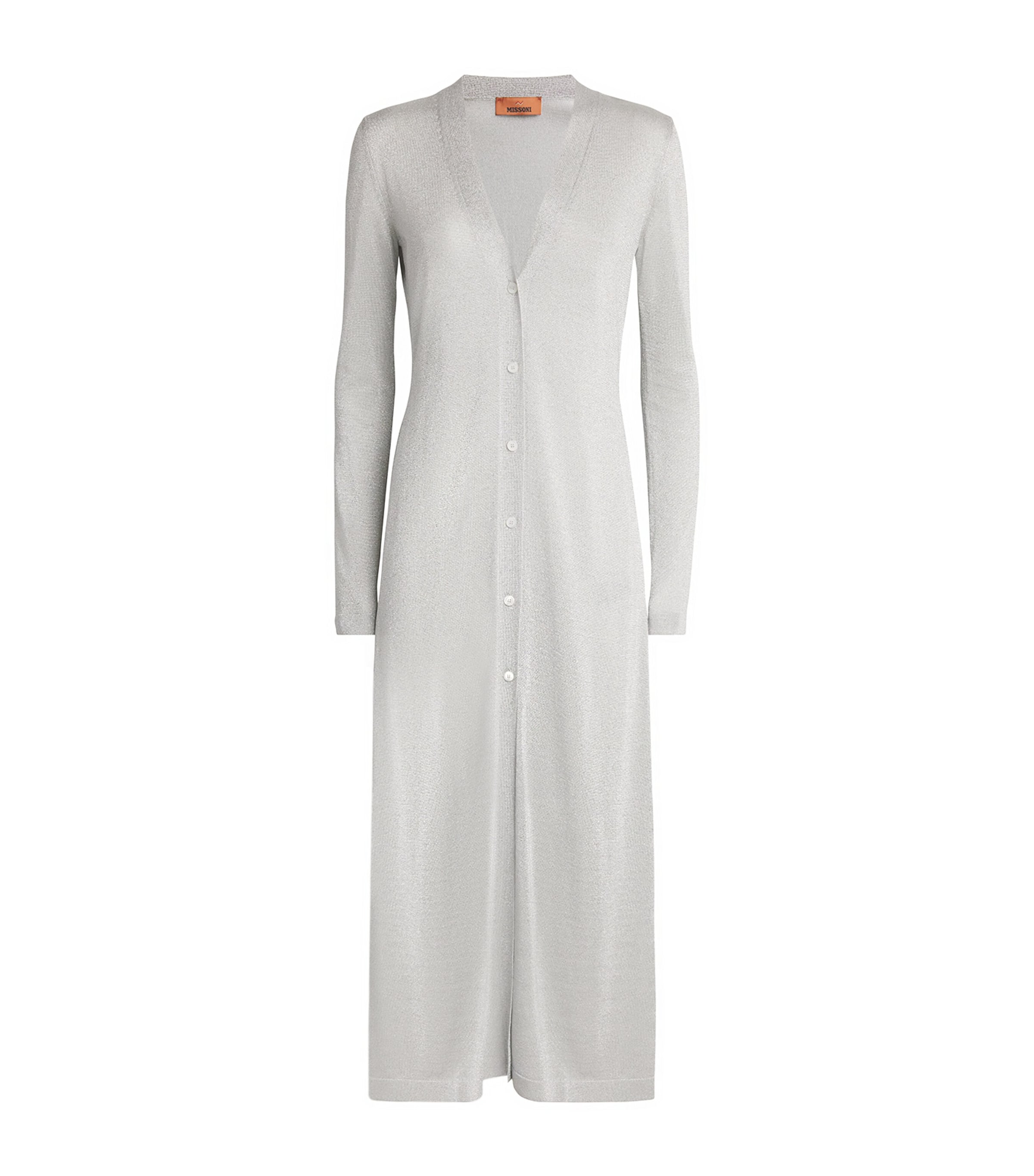 Missoni Metallic-knit Longline Cardigan In Silver