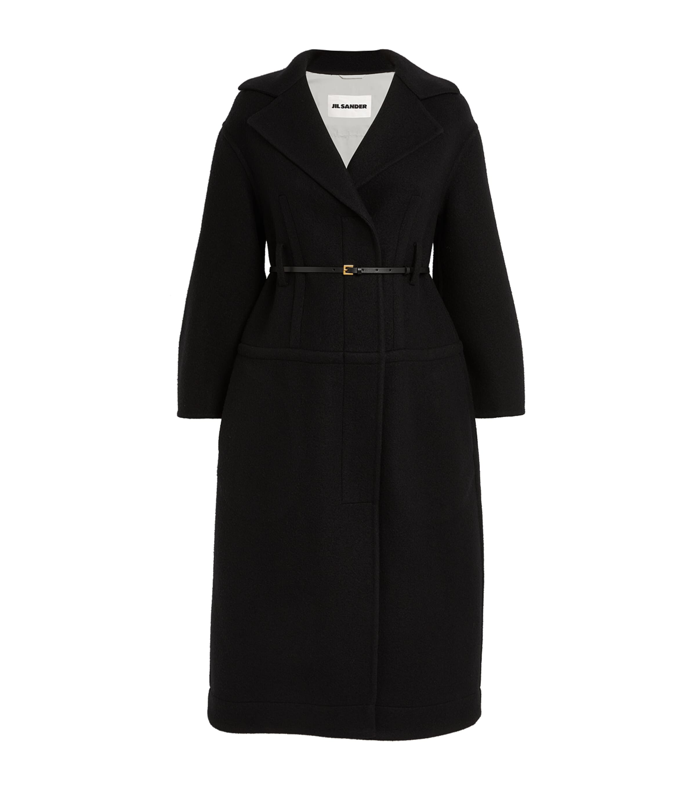 Jil Sander Virgin Wool Belted Coat In Black