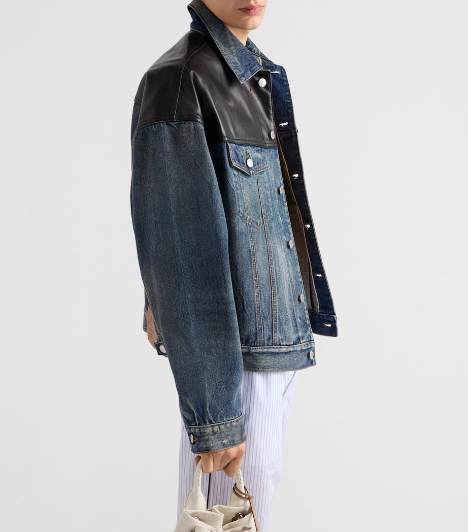 Prada Mens Leather-Detail Denim Jacket Image 6