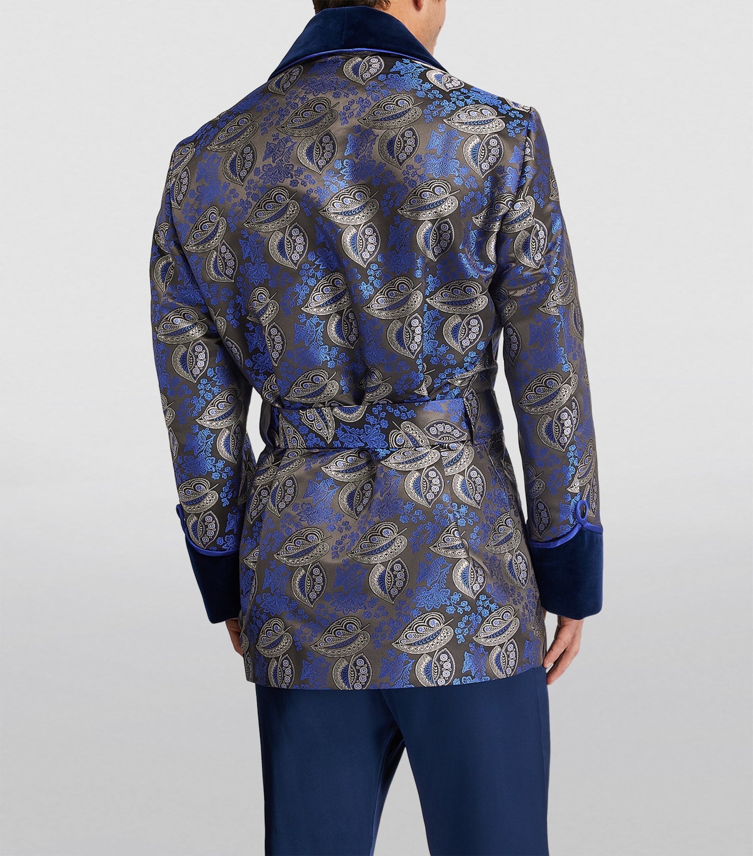 Daniel Hanson Mens Silk Paisley Smoking Jacket Blue Image 4