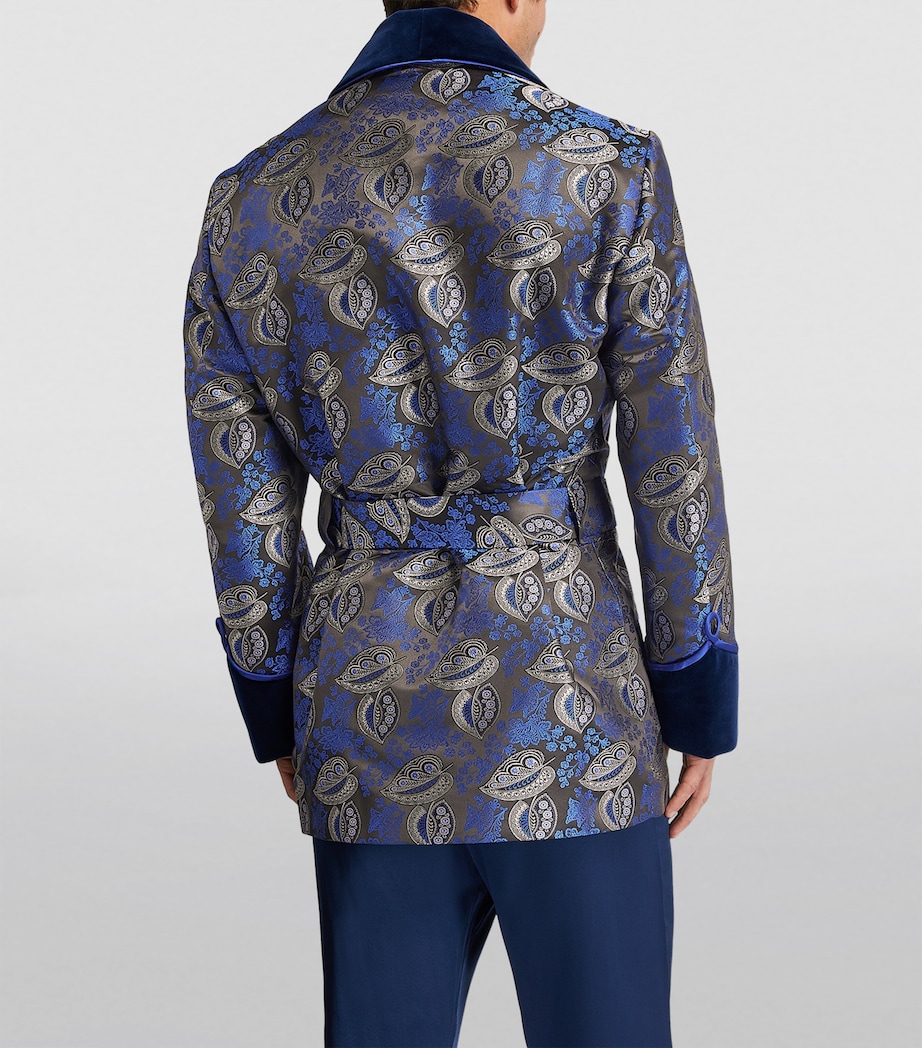 Daniel Hanson Mens Silk Paisley Smoking Jacket Blue Image 4
