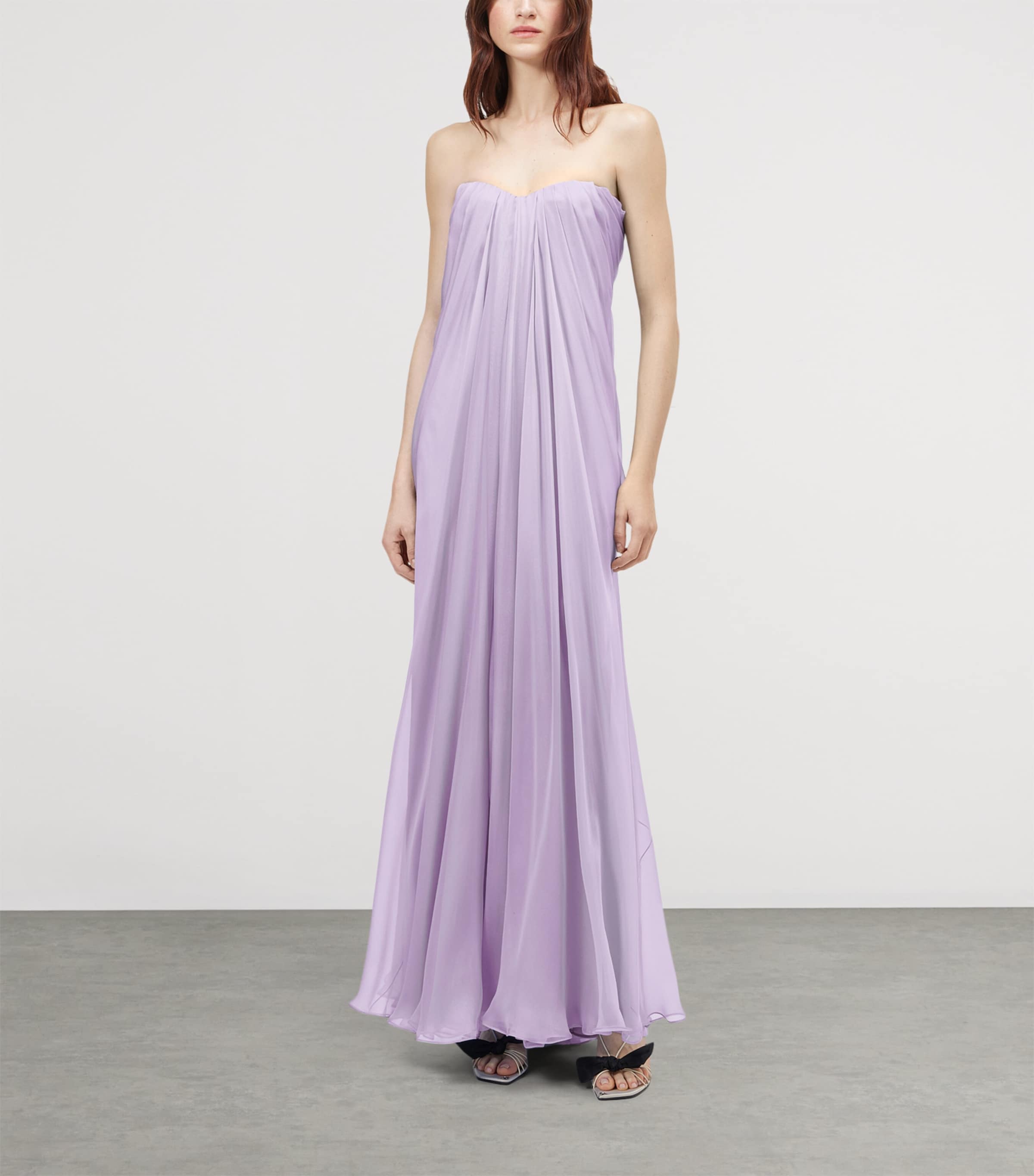 McQueen Womens Silk Pleated Strapless Gown Image 2