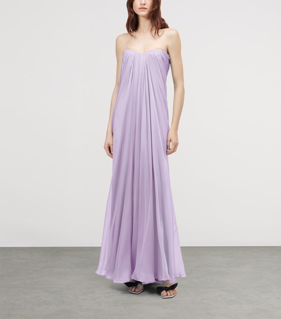 McQueen Womens Silk Pleated Strapless Gown Image 2