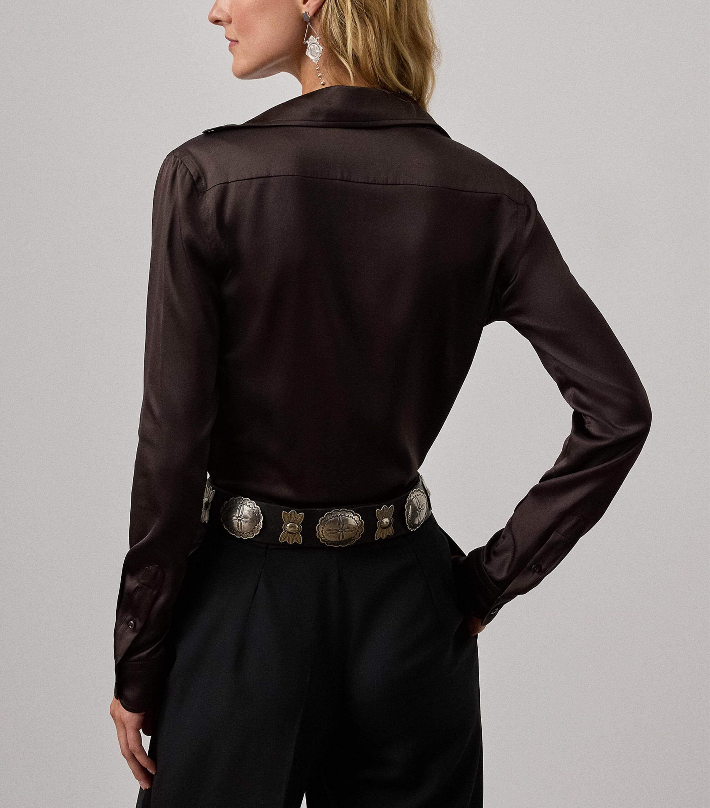 Ralph Lauren Collection Womens Silk-Blend Cameron Shirt Dark Brown Image 3