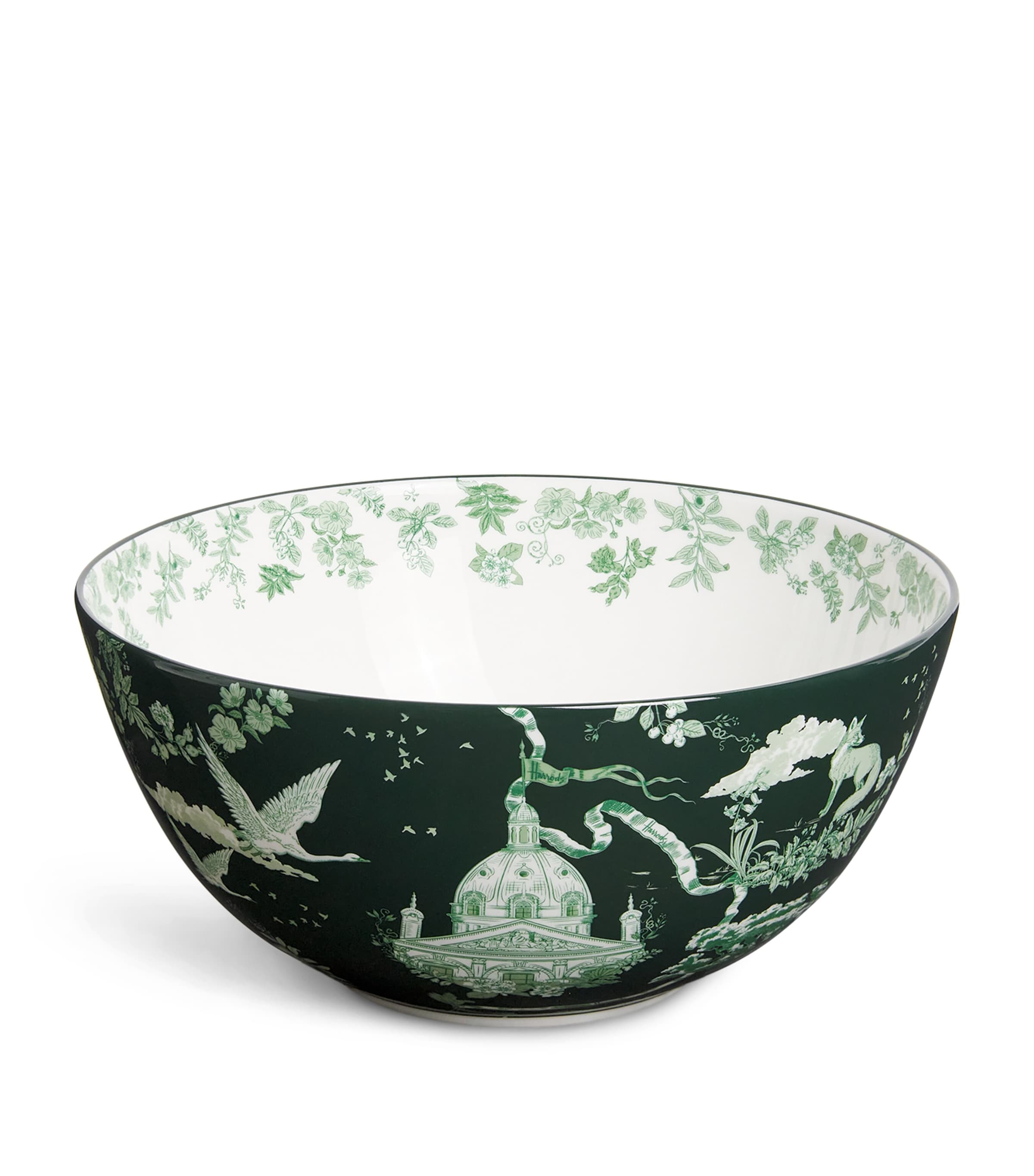 Harrods Fine Bone China Toile Bowl In Green