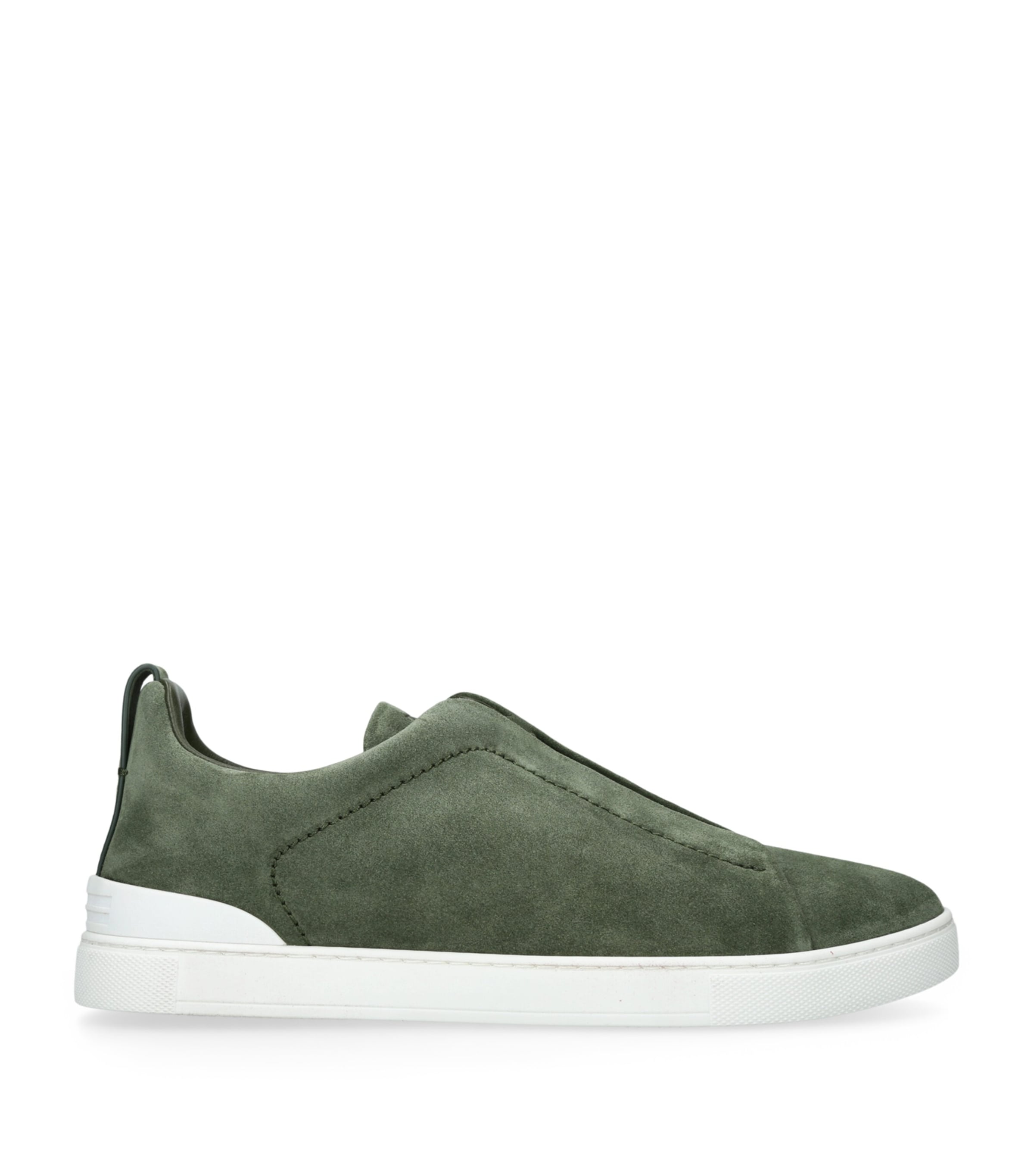 Zegna Suede Triple Stitch Sneakers Dark Green Image 1