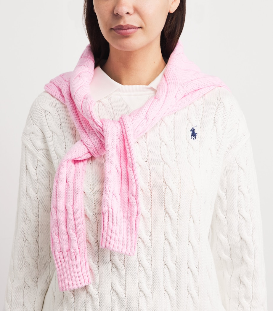 Polo Ralph Lauren Womens Cotton Cable-Knit Polo Collar Sweater White Image 3