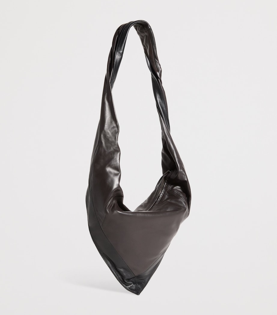 Small Leather Scarf Shoulder Bag MU096 BLACK/DRK CHOC Image 3