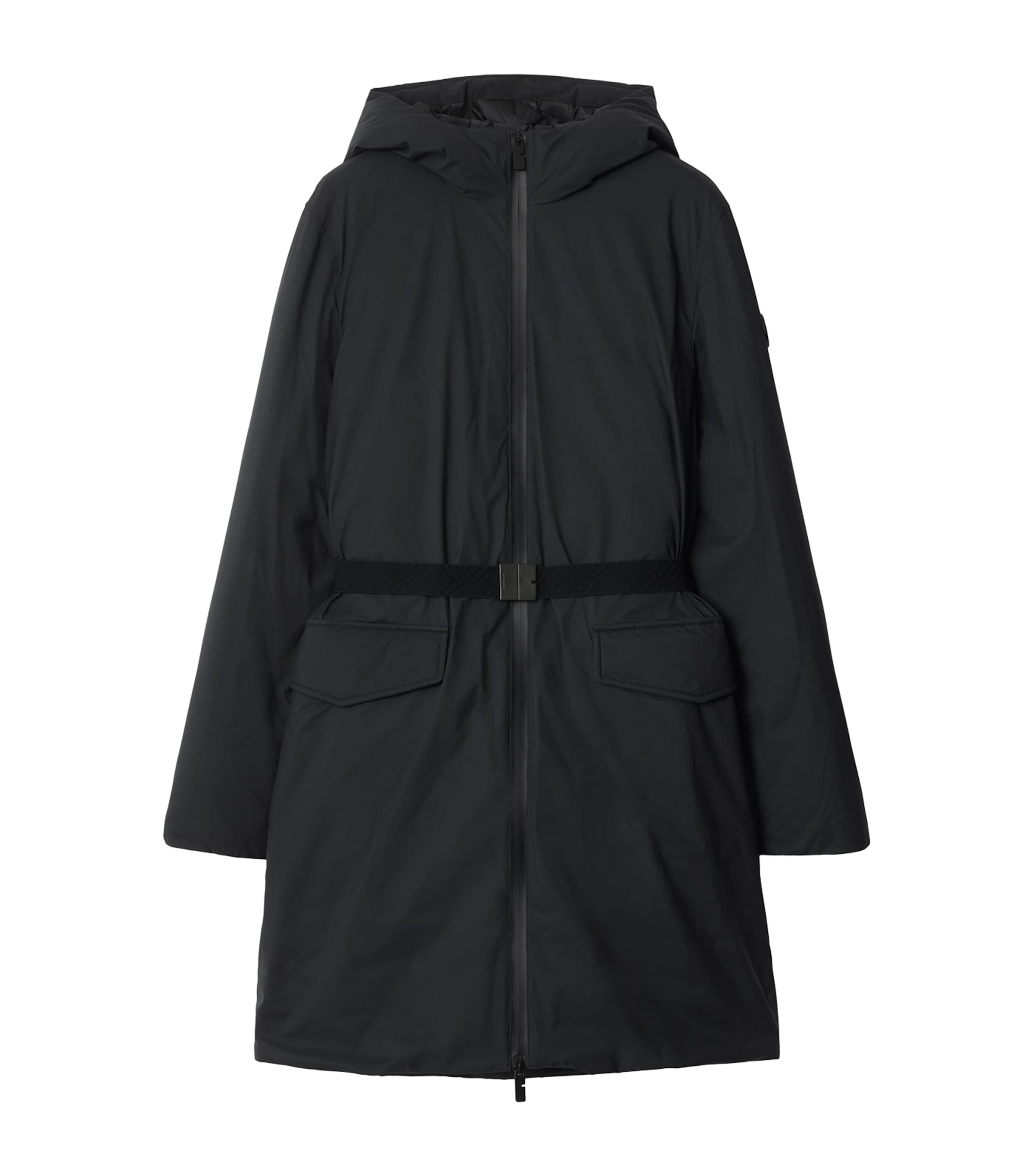 Burberry Down Mid-length Hooded Nylon Coat In Black