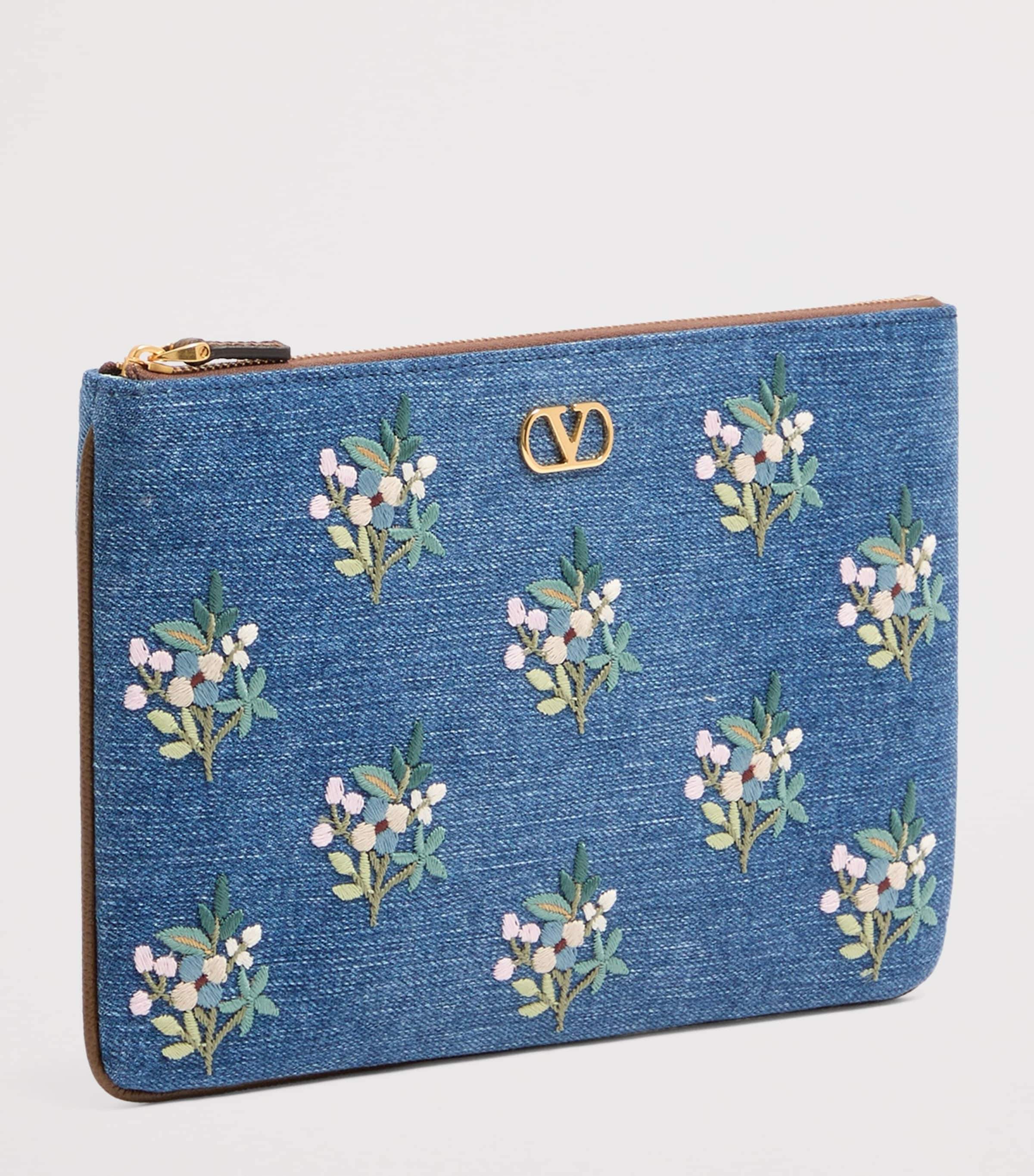 Valentino Garavani Denim Embroidered VLogo Signature Pouch Axm Image 2