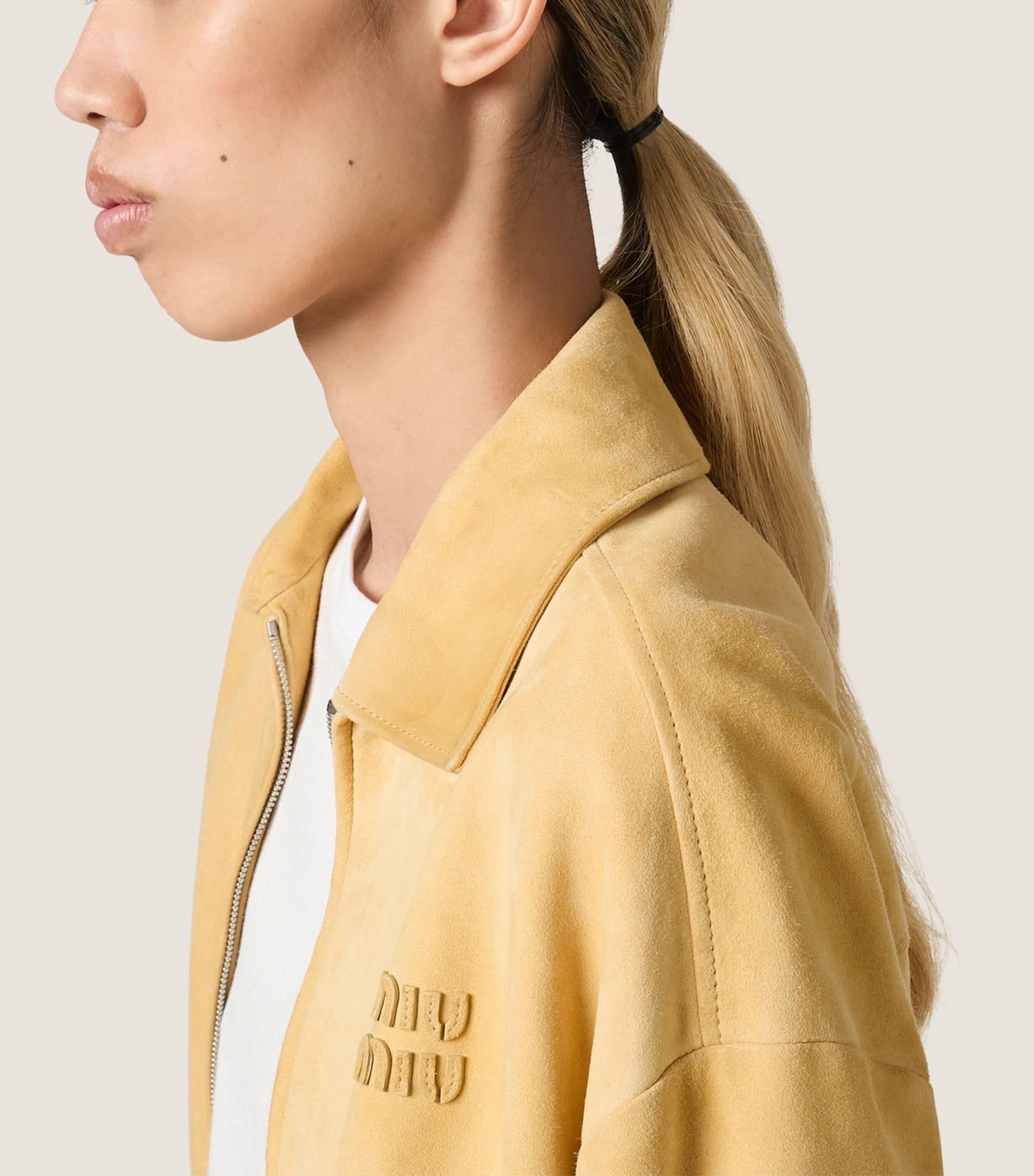 Miu Miu Womens Waxed Suede Jacket Neutral Image 5