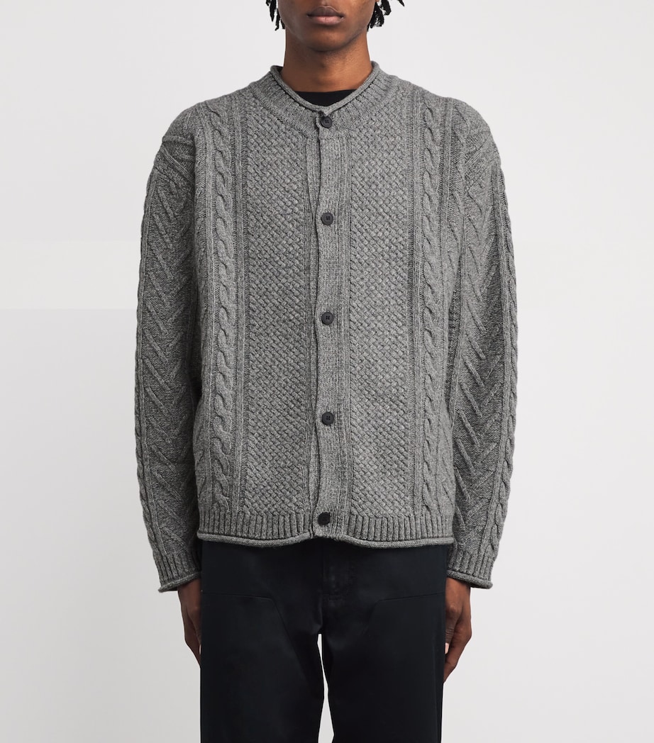 Wool-Blend Textured Cardigan GRAY Image 3