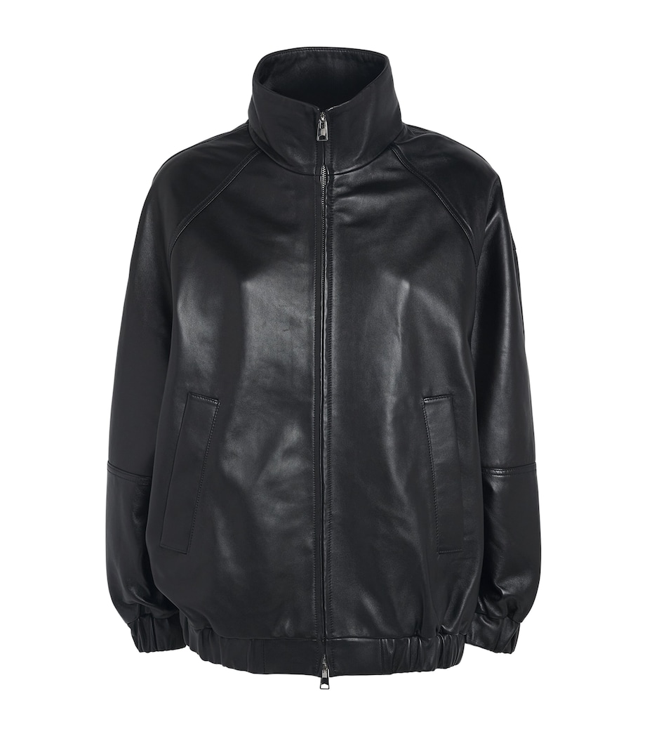 CHAROUX Womens Globe Leather Bomber Jacket Black Image 1