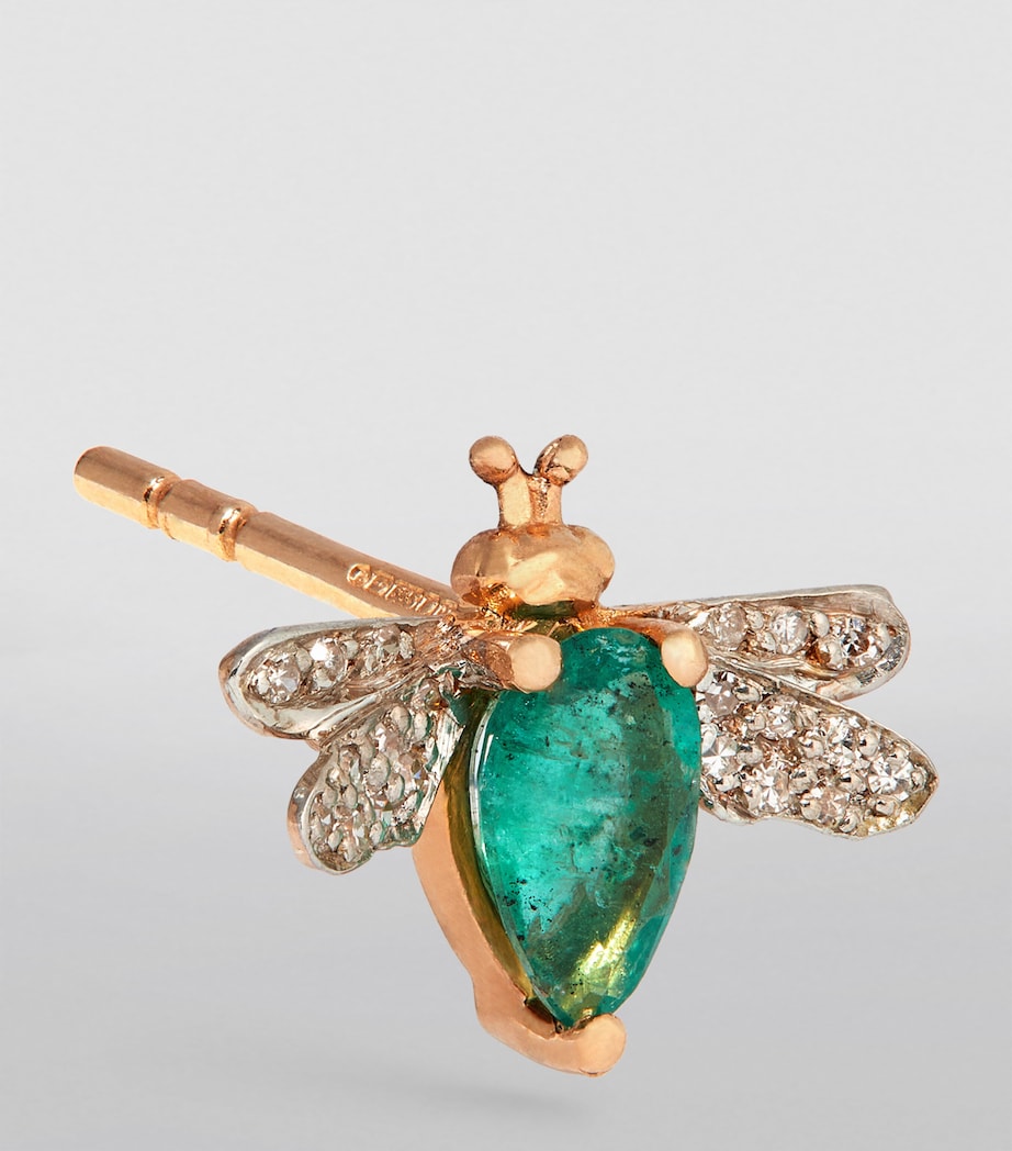 Rose Gold, Diamond and Emerald Honey Bee Single Earring WHITE Image 2