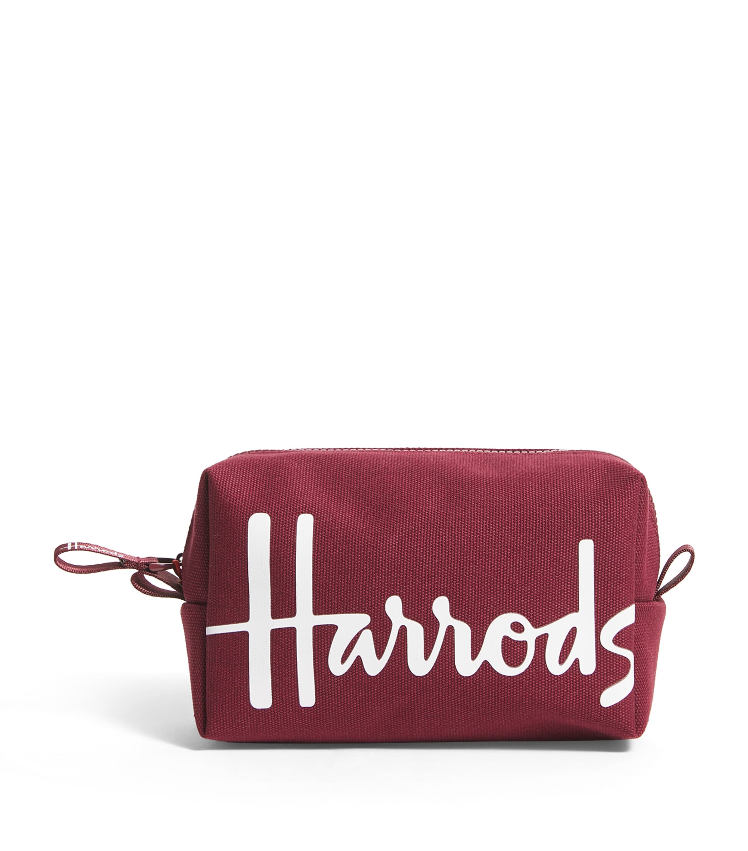 Shop Harrods Cotton Logo Cosmetics Bag In Burgundy