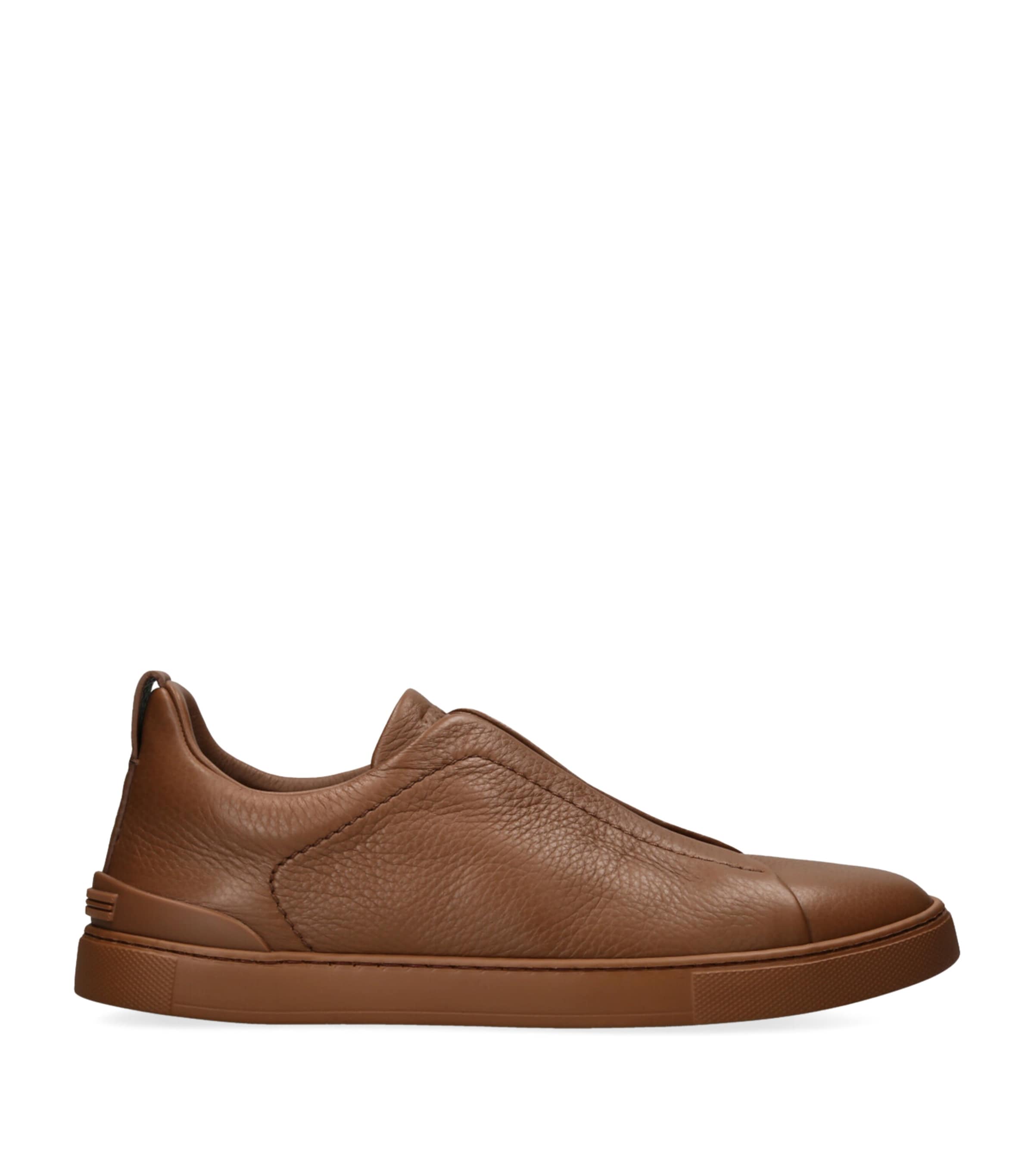 Zegna Baskets Triple Stitch En Cuir De Cerf Foliage In Beige