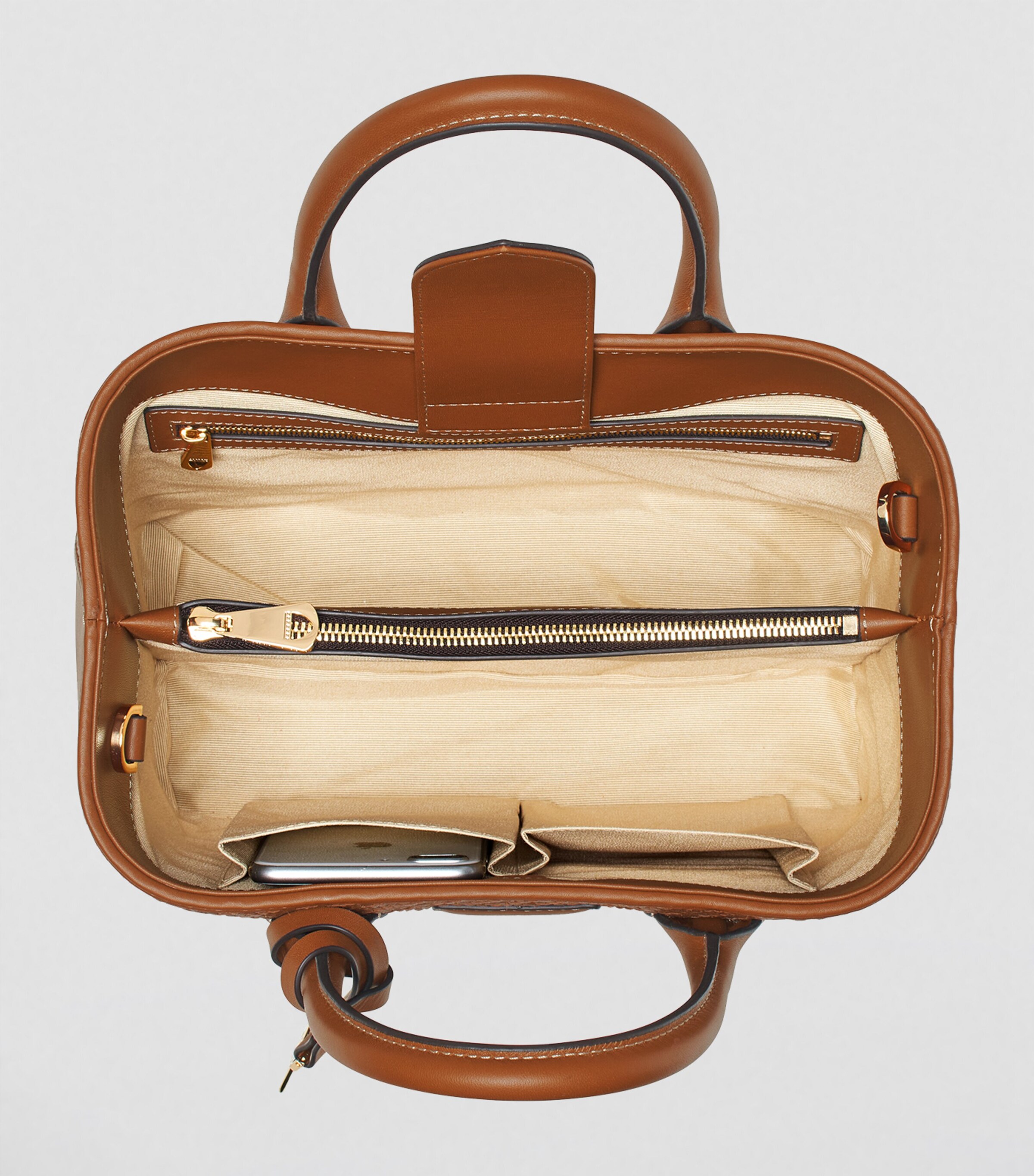 Aspinal Of London Midi Woven Leather London Tote Bag Tan Image 5