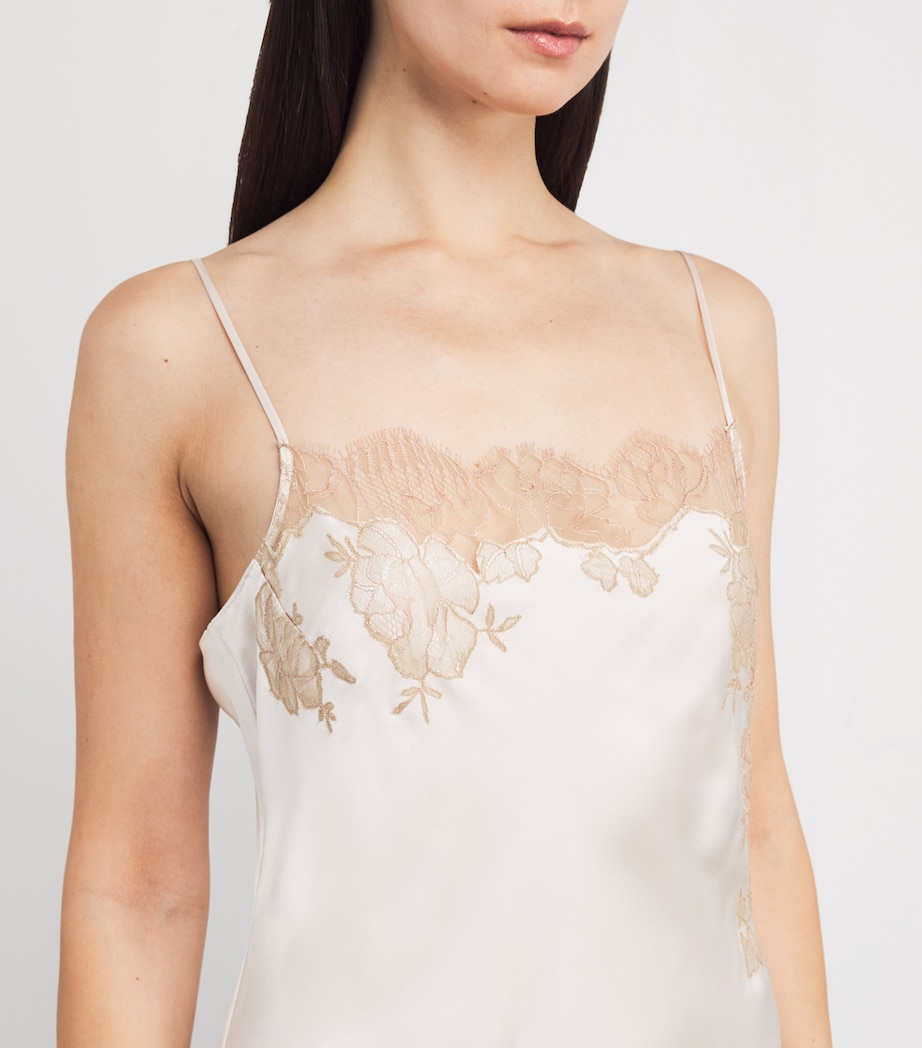 Silk Lace-Trim Short Slip Dress NACRE/VISON Image 6